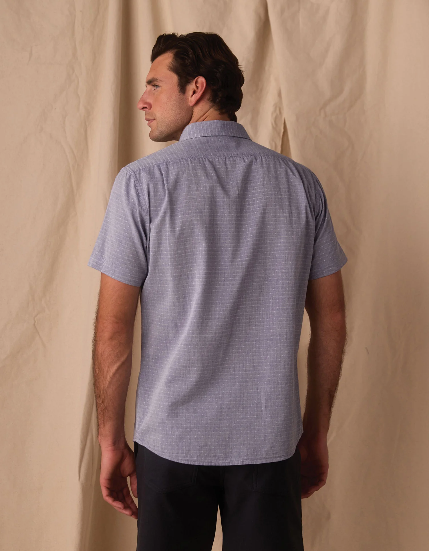 Freshwater Short Sleeve Button Up Shirt in Blue Dobby - Image 8