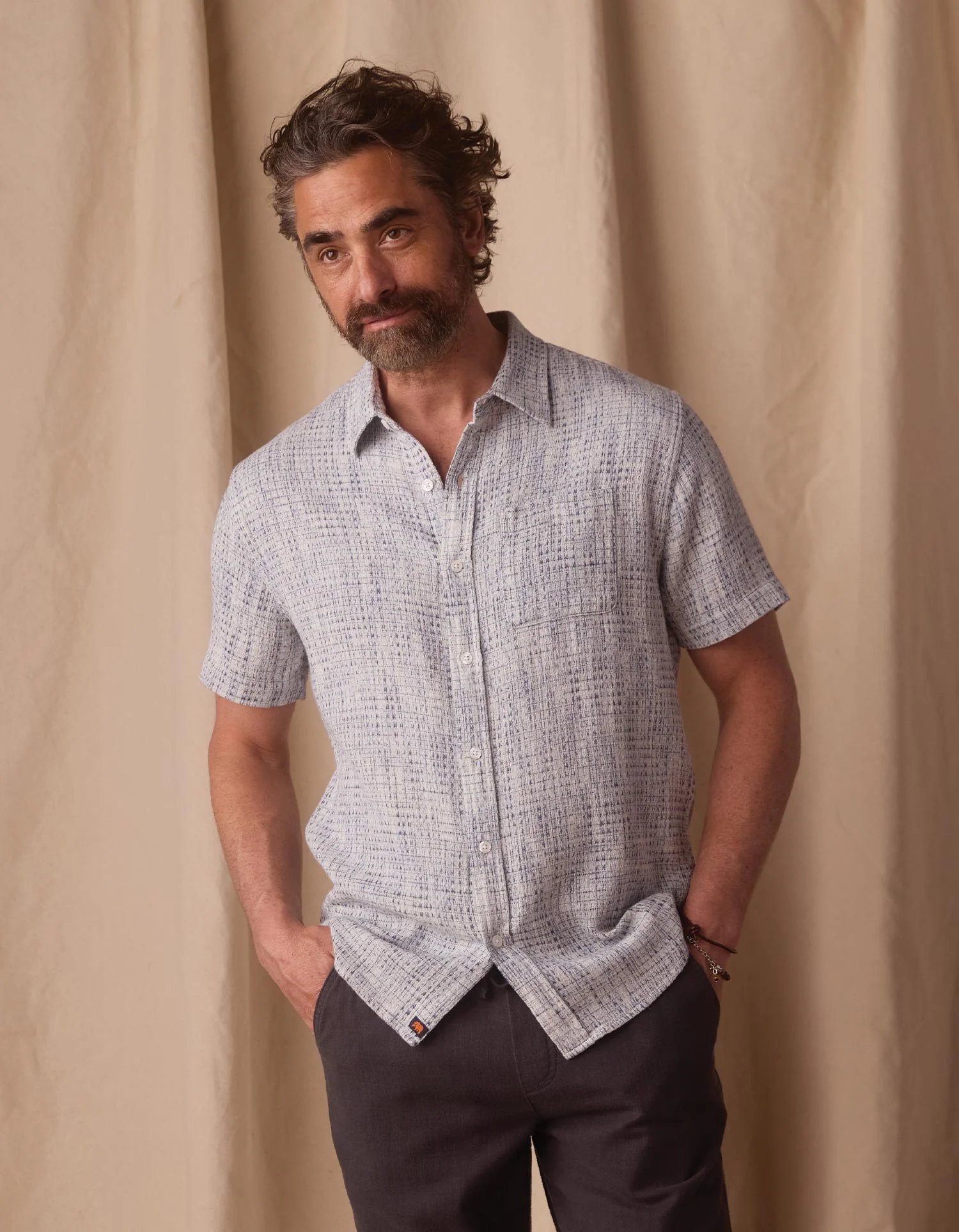 Freshwater Short Sleeve Button Up Shirt in Blue Multi - Image 5