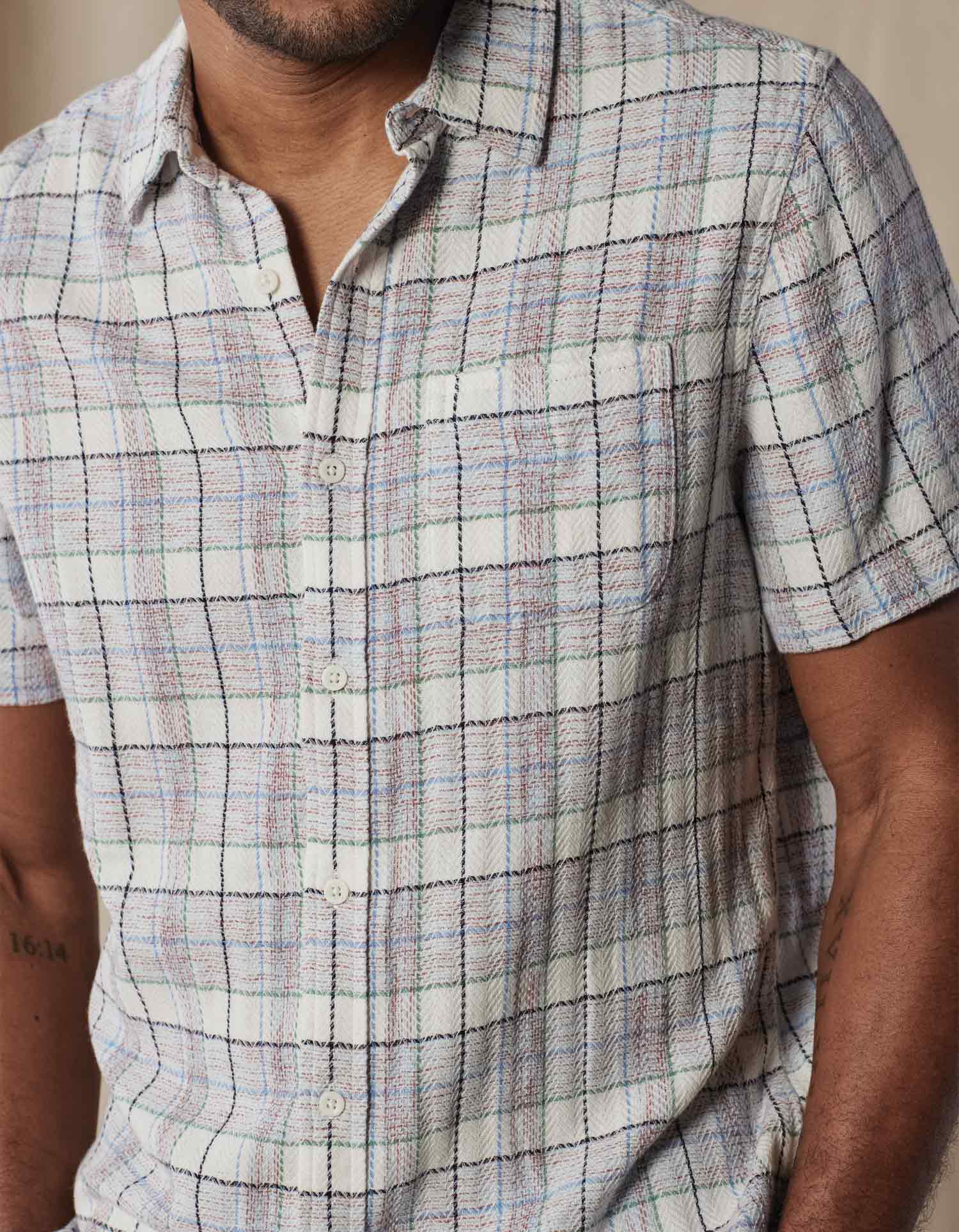 Freshwater Short Sleeve Button Up Shirt in Clear Sky Plaid - Image 5
