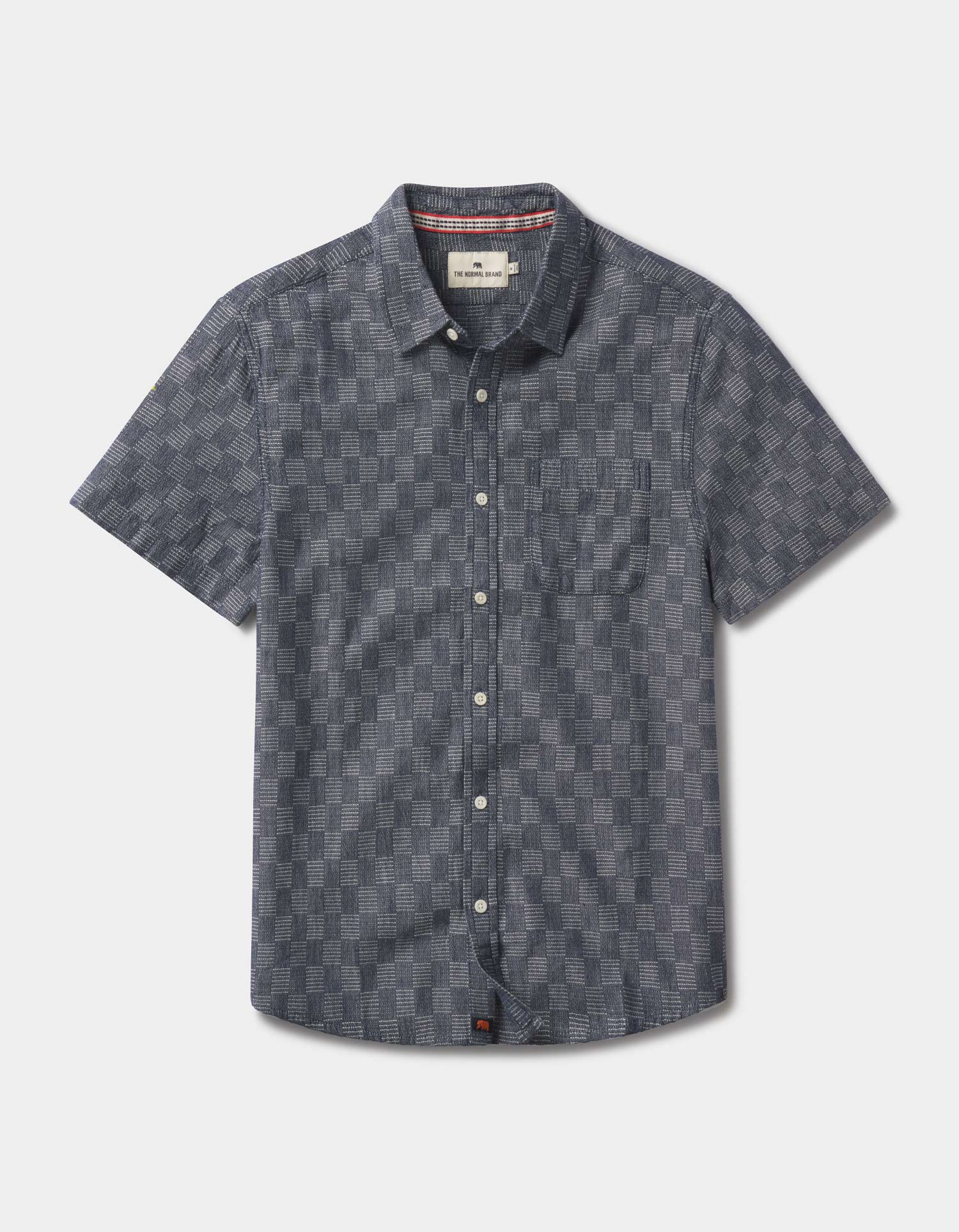 Freshwater Short Sleeve Button Up Shirt in Summer Navy Check - Image 2