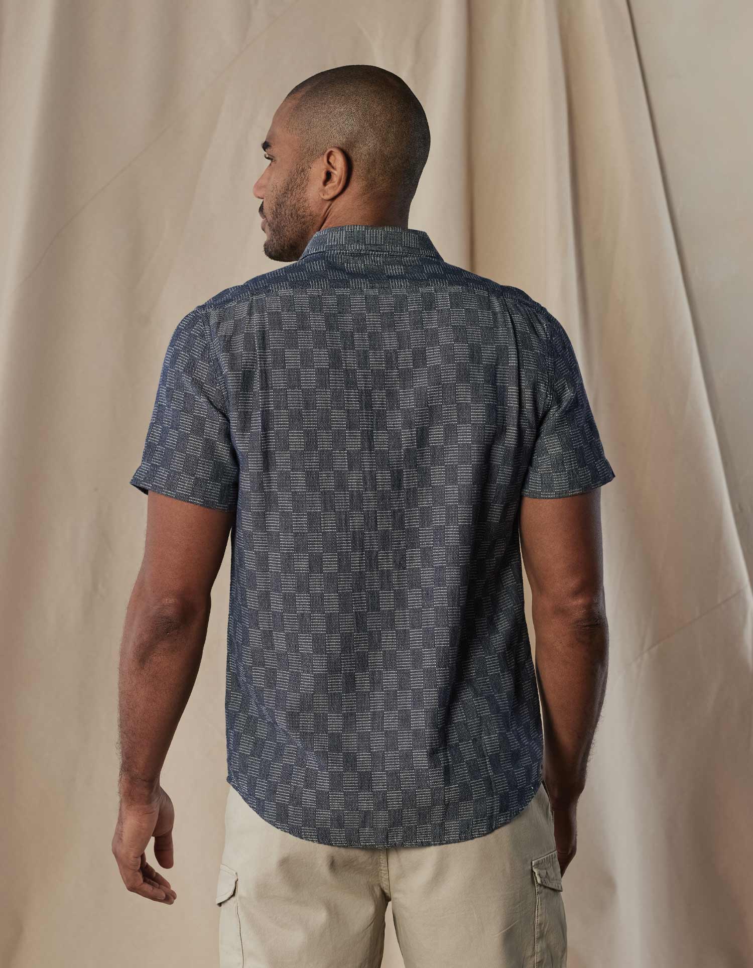 Freshwater Short Sleeve Button Up Shirt in Summer Navy Check - Image 6