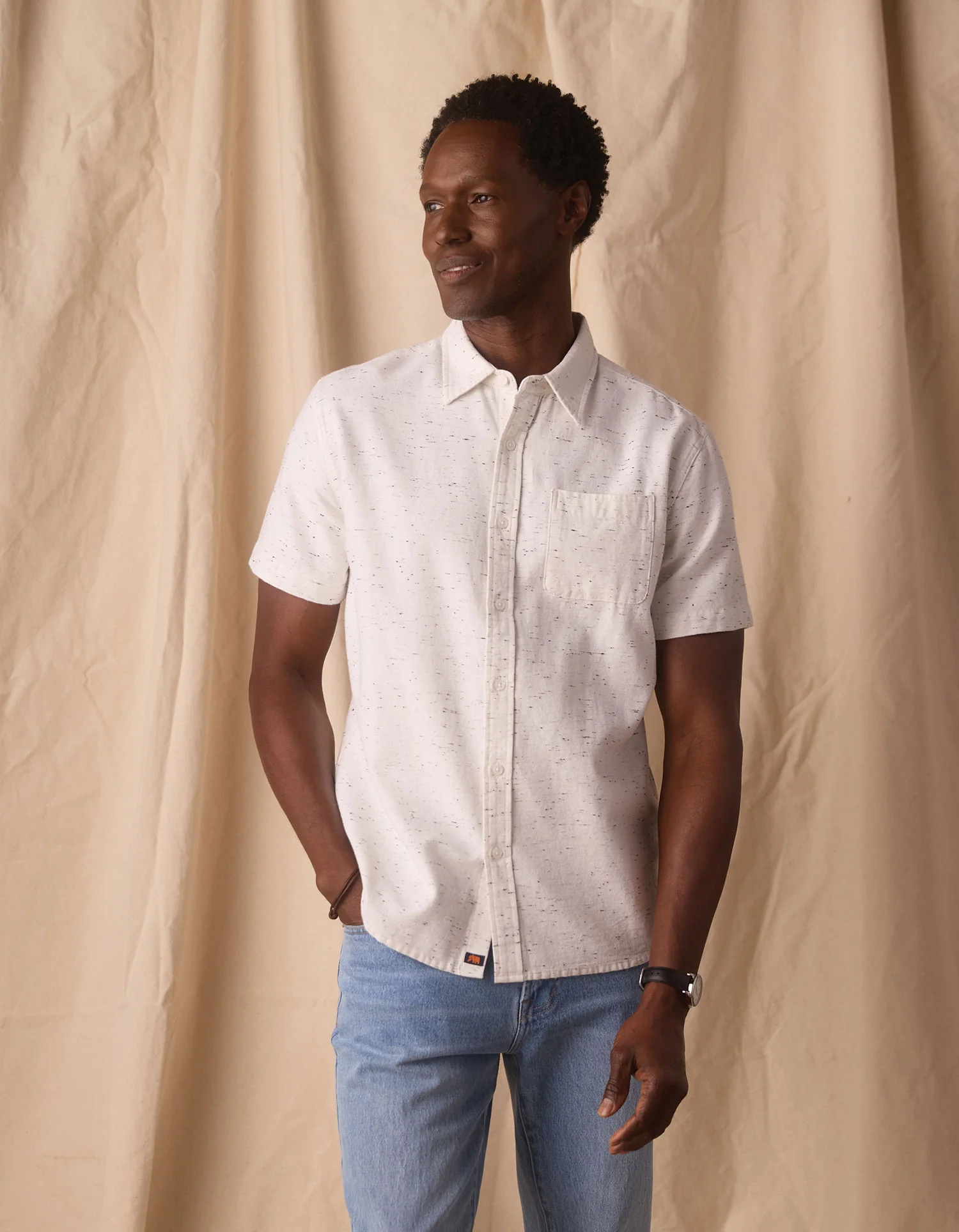 Freshwater Short Sleeve Button Up Shirt in White Nep - Image 5