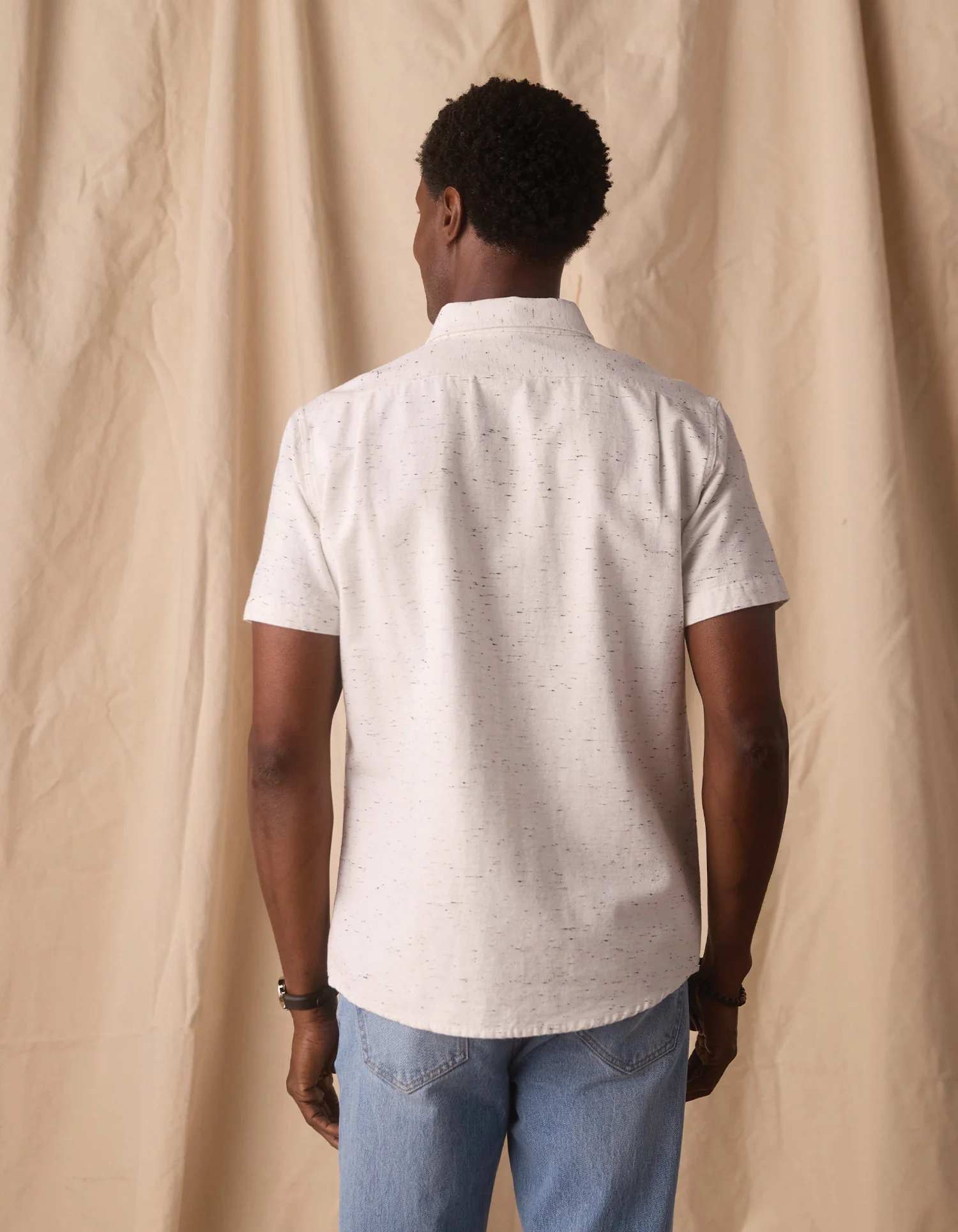 Freshwater Short Sleeve Button Up Shirt in White Nep - Image 7