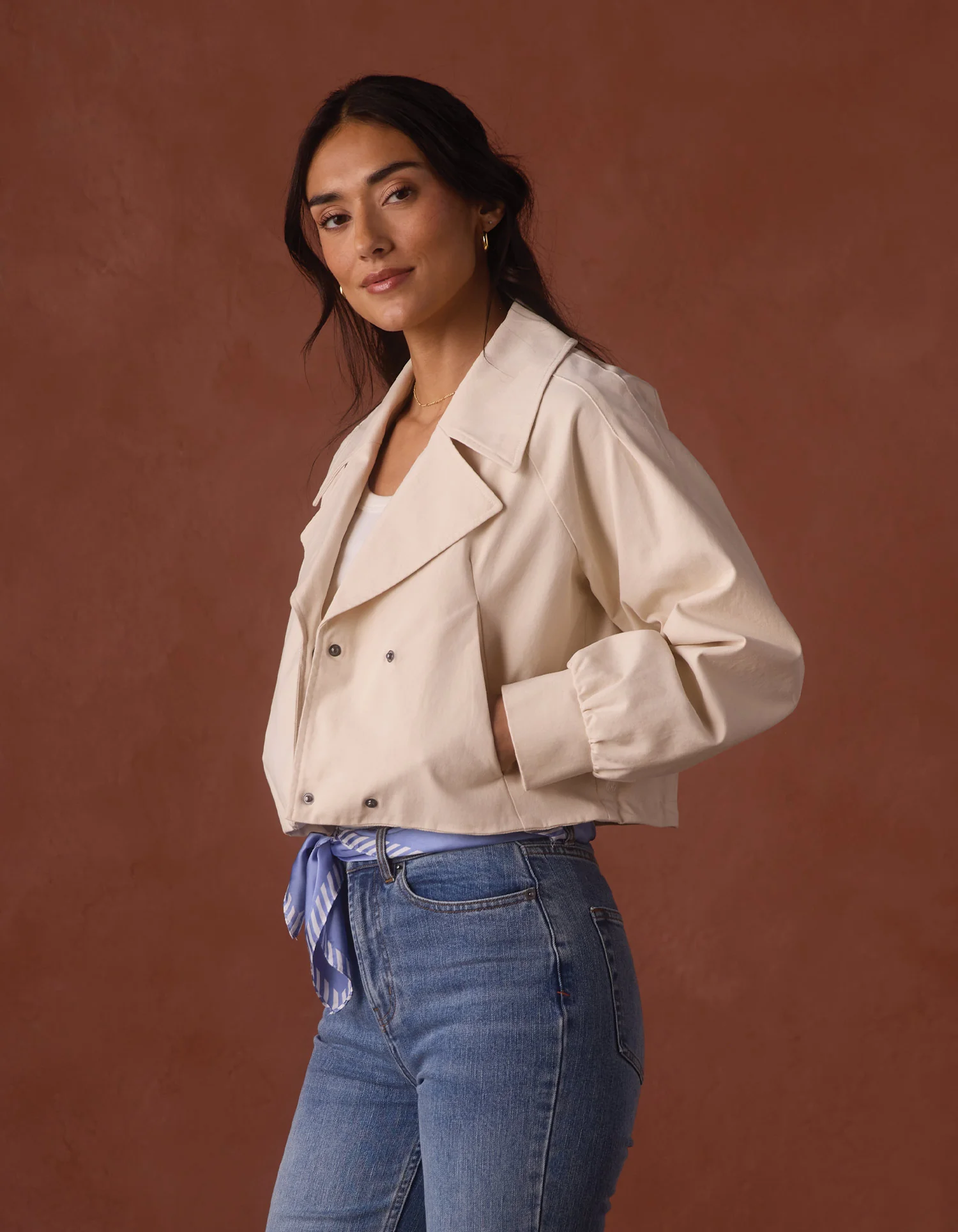 Gia Lapel Cropped Jacket in Chalk - Image 6
