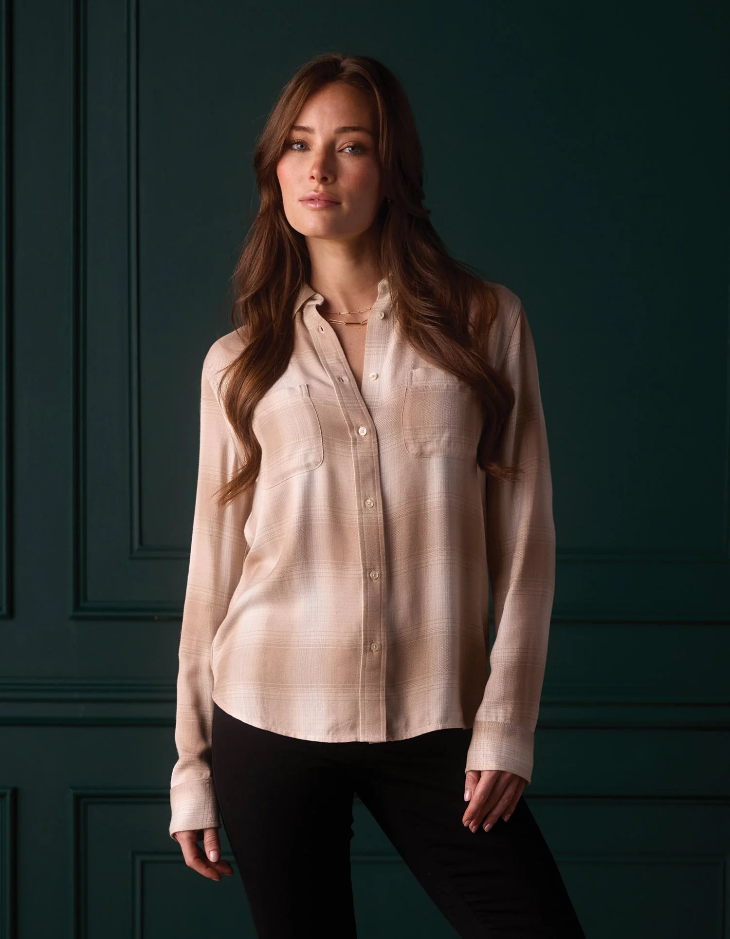 Harper Button Up in Cream Plaid - Image 2