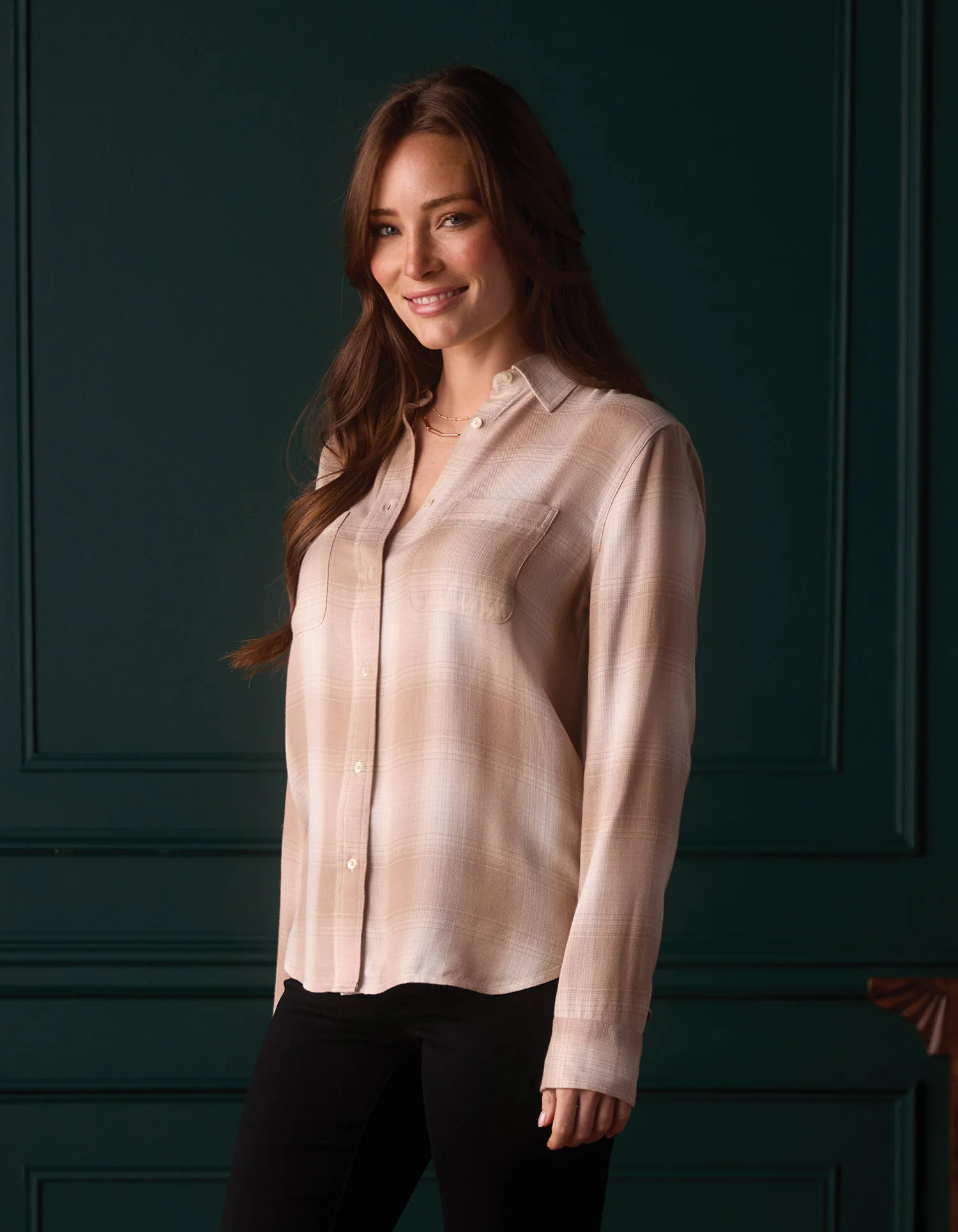 Harper Button Up in Cream Plaid - Image 3