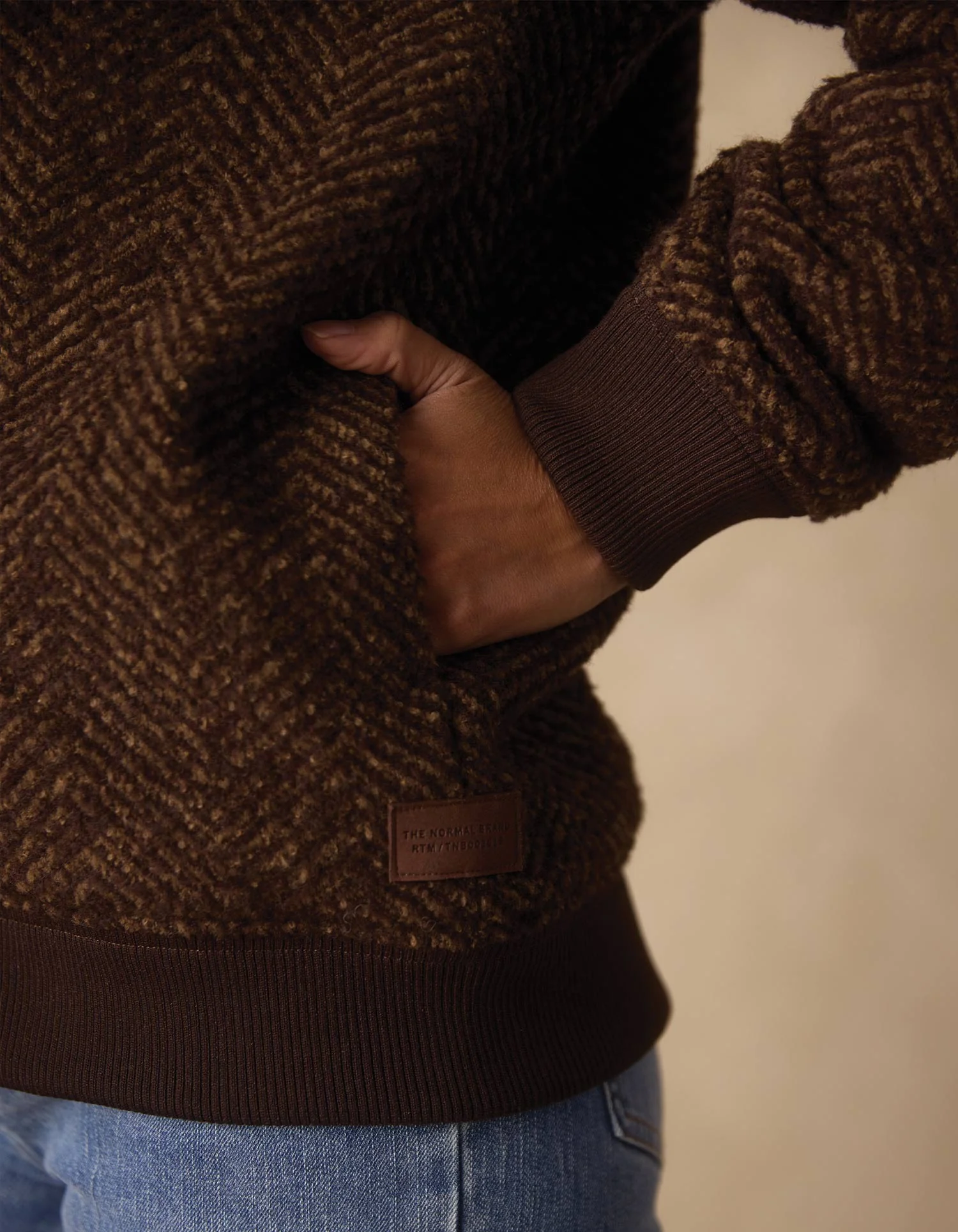 Heritage Full Zip Cardigan in Brown Herringbone - Image 4