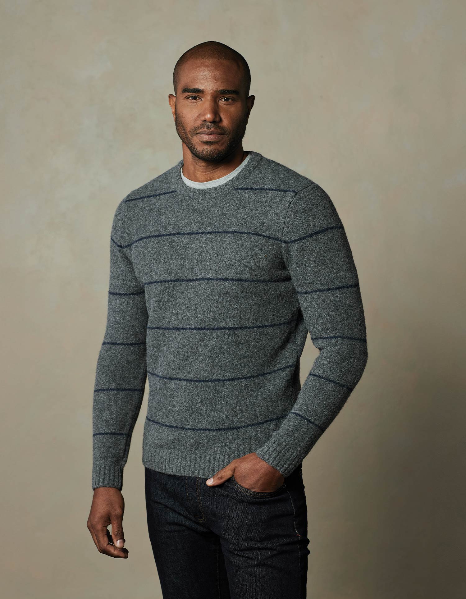 Homebound Crewneck Sweater in Grey Stripe - Image 3