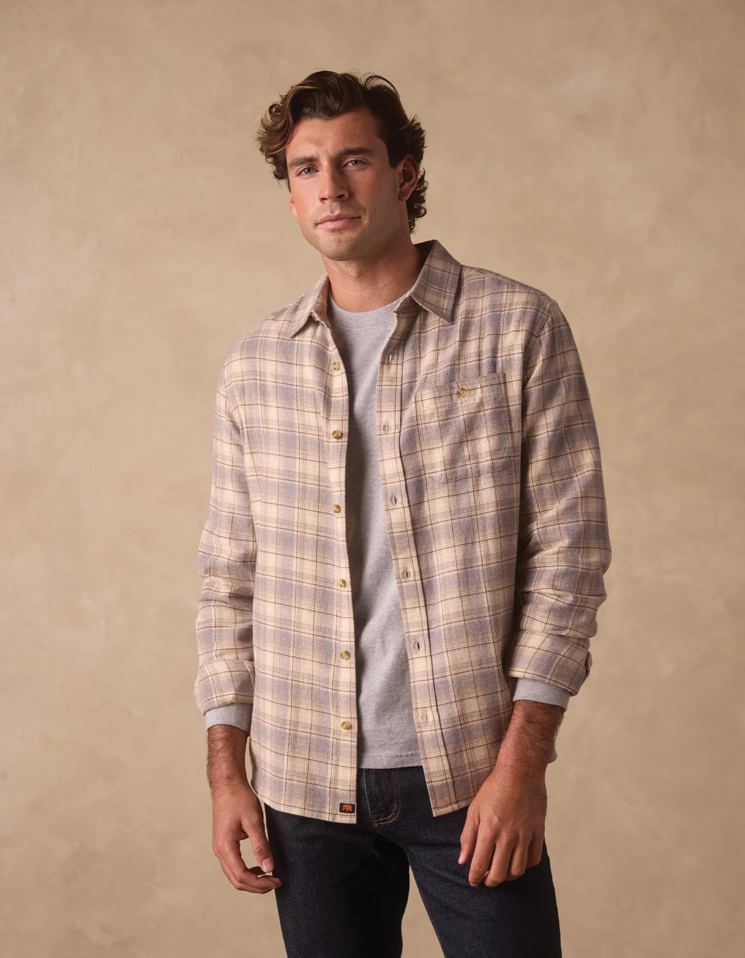Hudson Double Brushed Flannel in Cream Plaid - Image 4