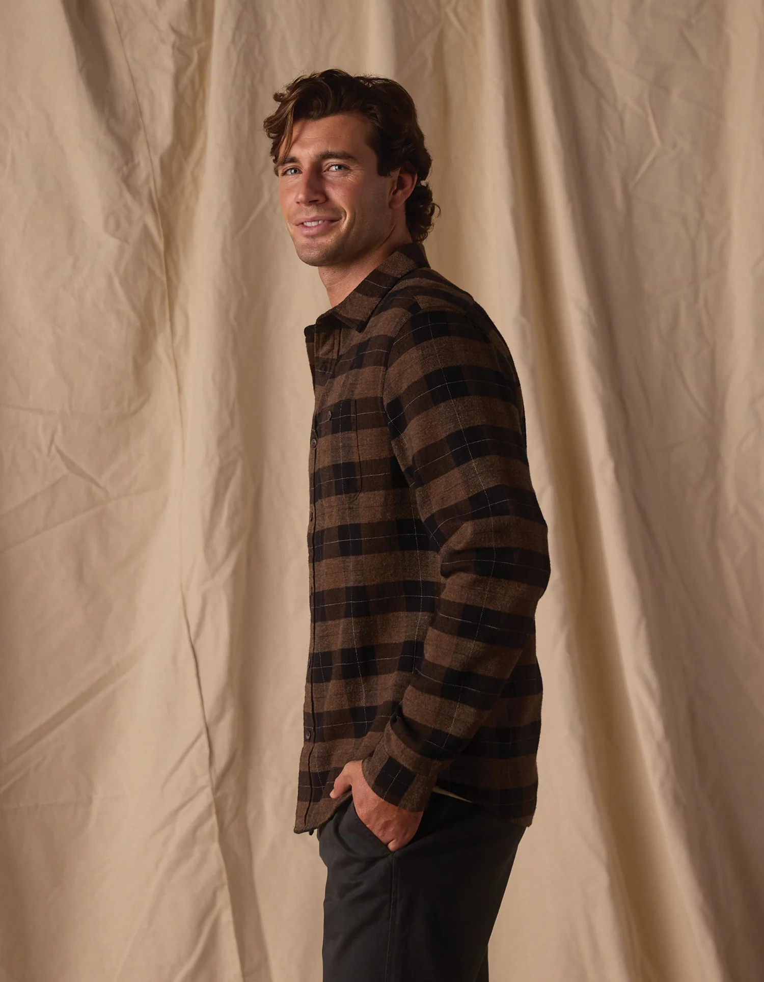 Hudson Double Brushed Flannel in Dark Brown Plaid - Image 5