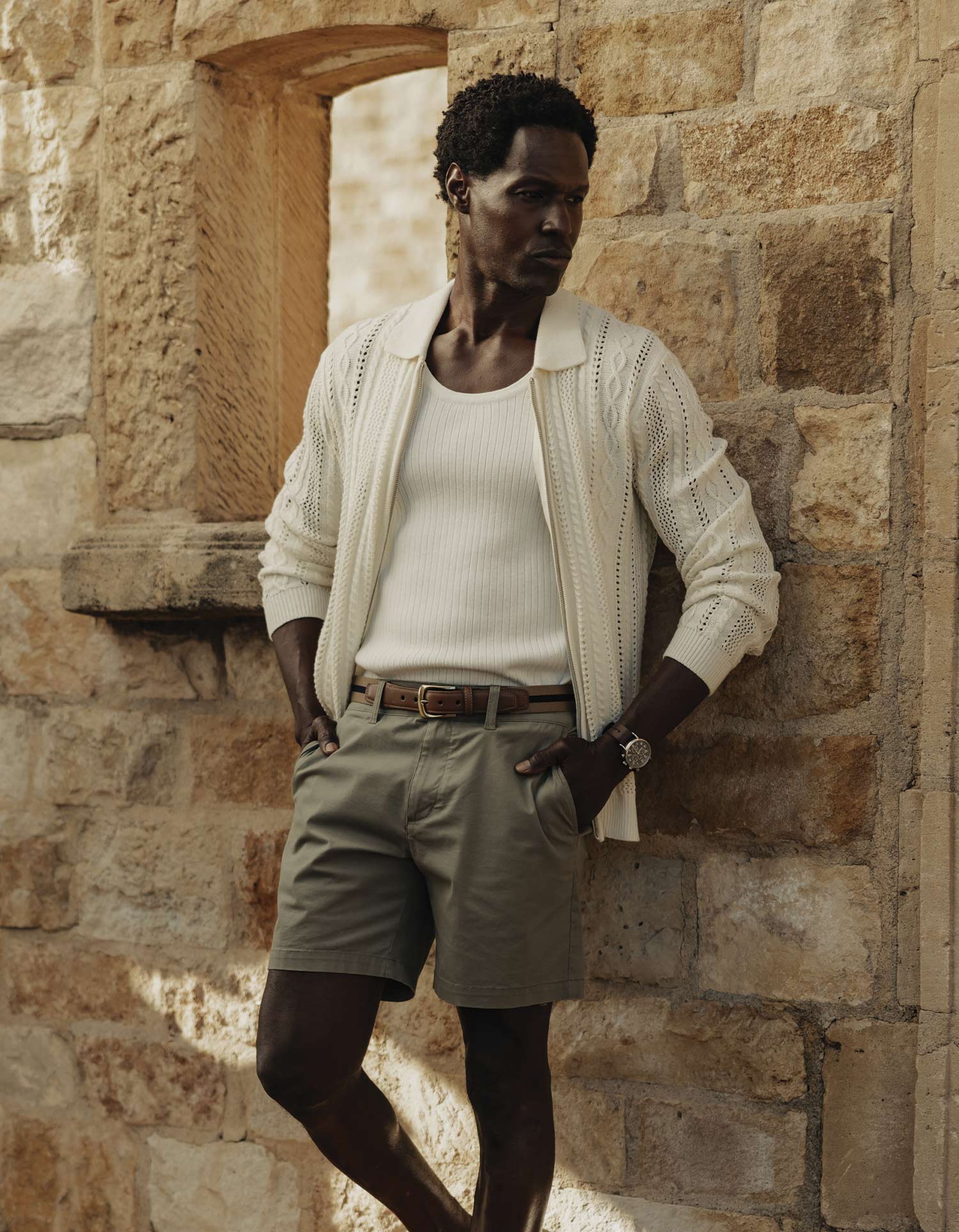 Jacquard Zip Front Cardigan in Ivory - Image 2