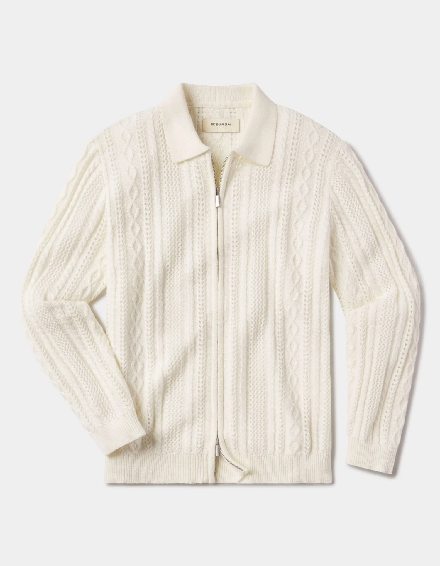Jacquard Zip Front Cardigan in Ivory - Image 4