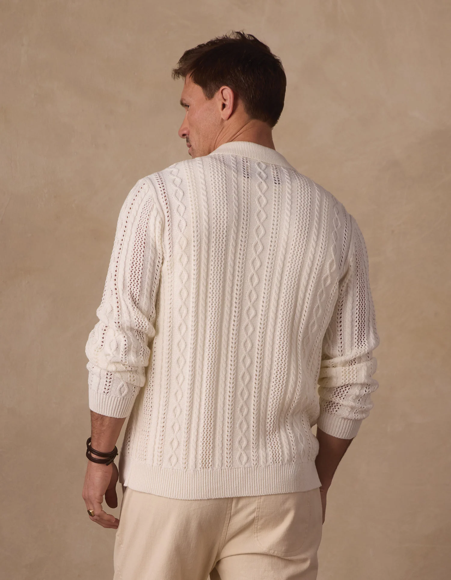 Jacquard Zip Front Cardigan in Ivory - Image 9