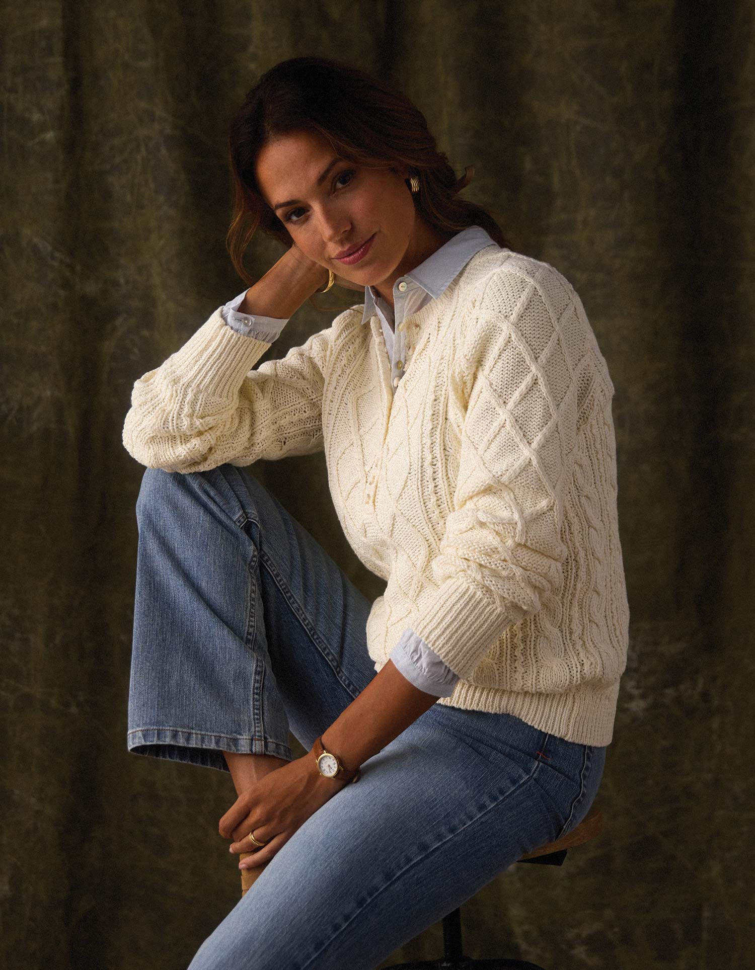Josefine Cableknit Henley in Cream - Image 2