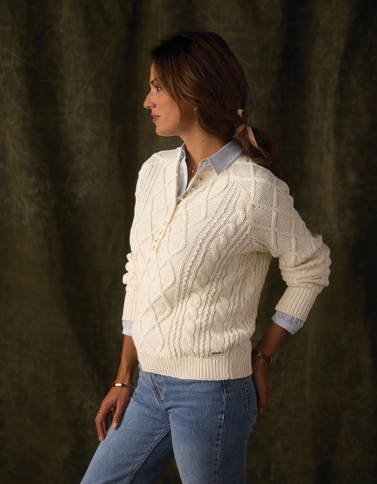 Josefine Cableknit Henley in Cream - Image 5