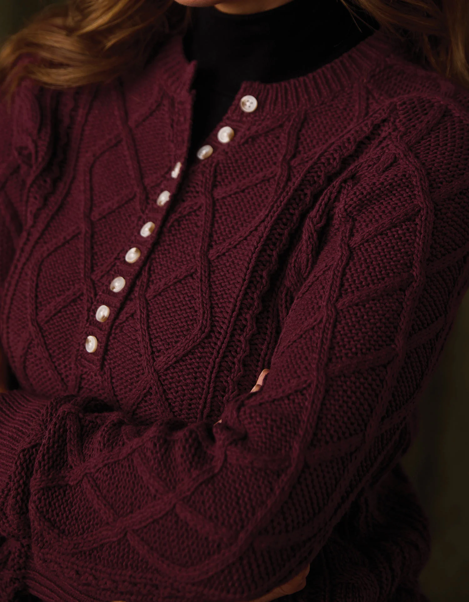 Josefine Cableknit Henley in Port Wine - Image 2