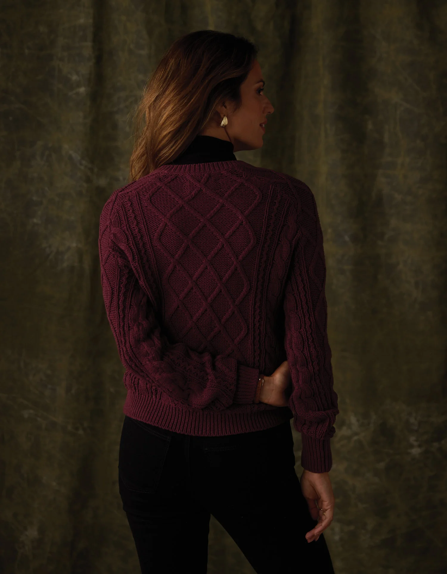 Josefine Cableknit Henley in Port Wine - Image 5