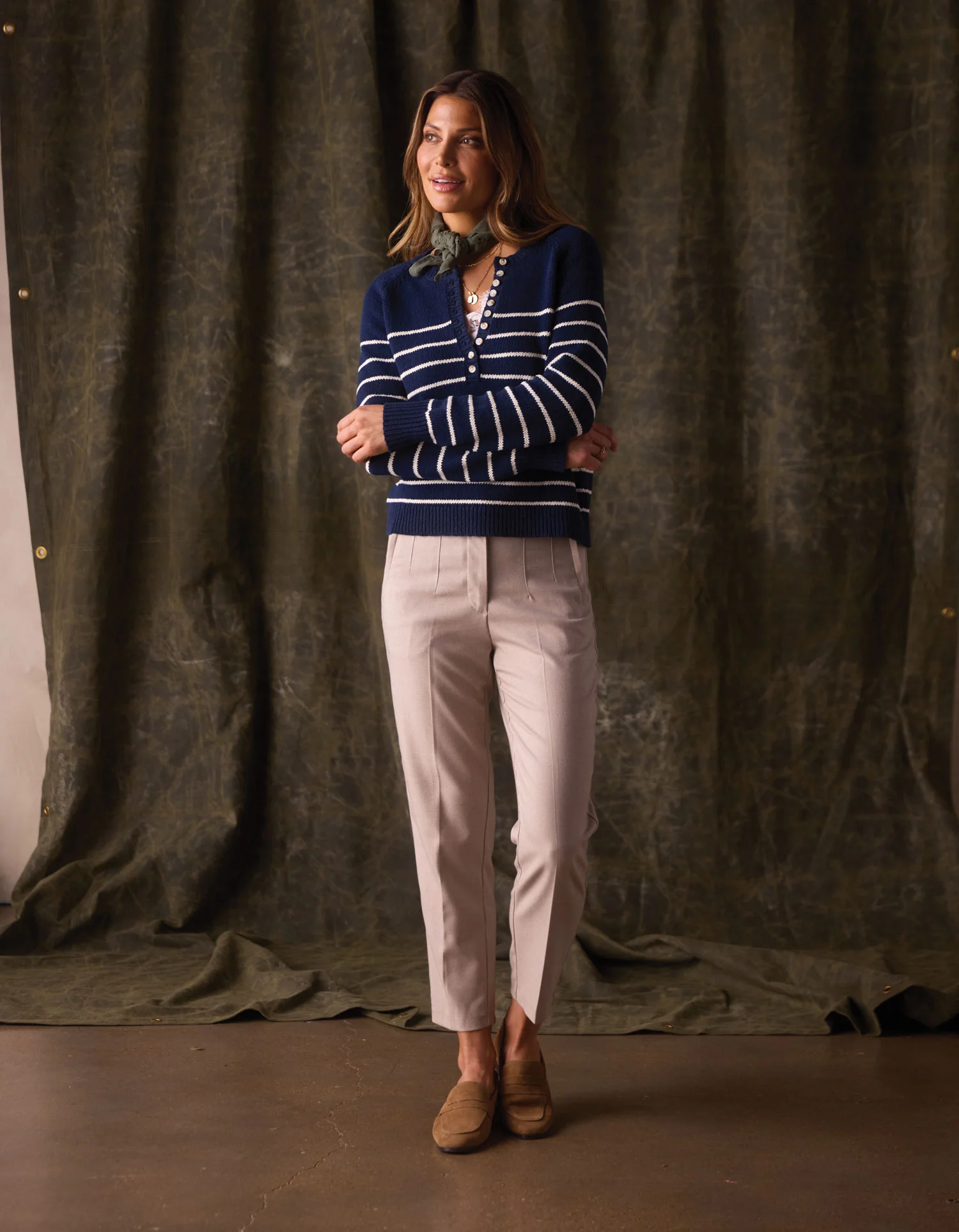Josefine Henley Sweater in Navy/Cream Stripe - Image 3