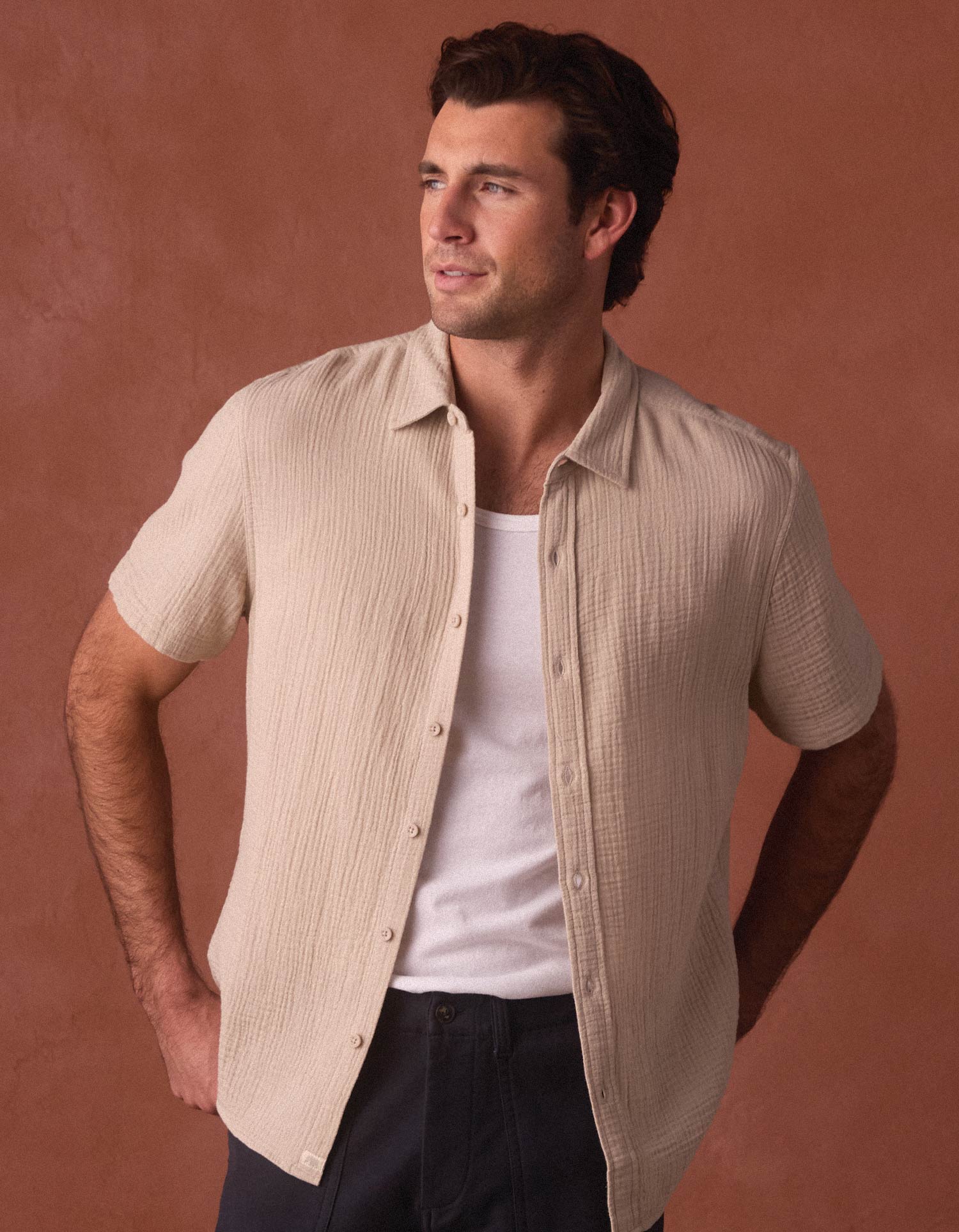 Kalo Short Sleeve Button Up in Pumice - Image 3