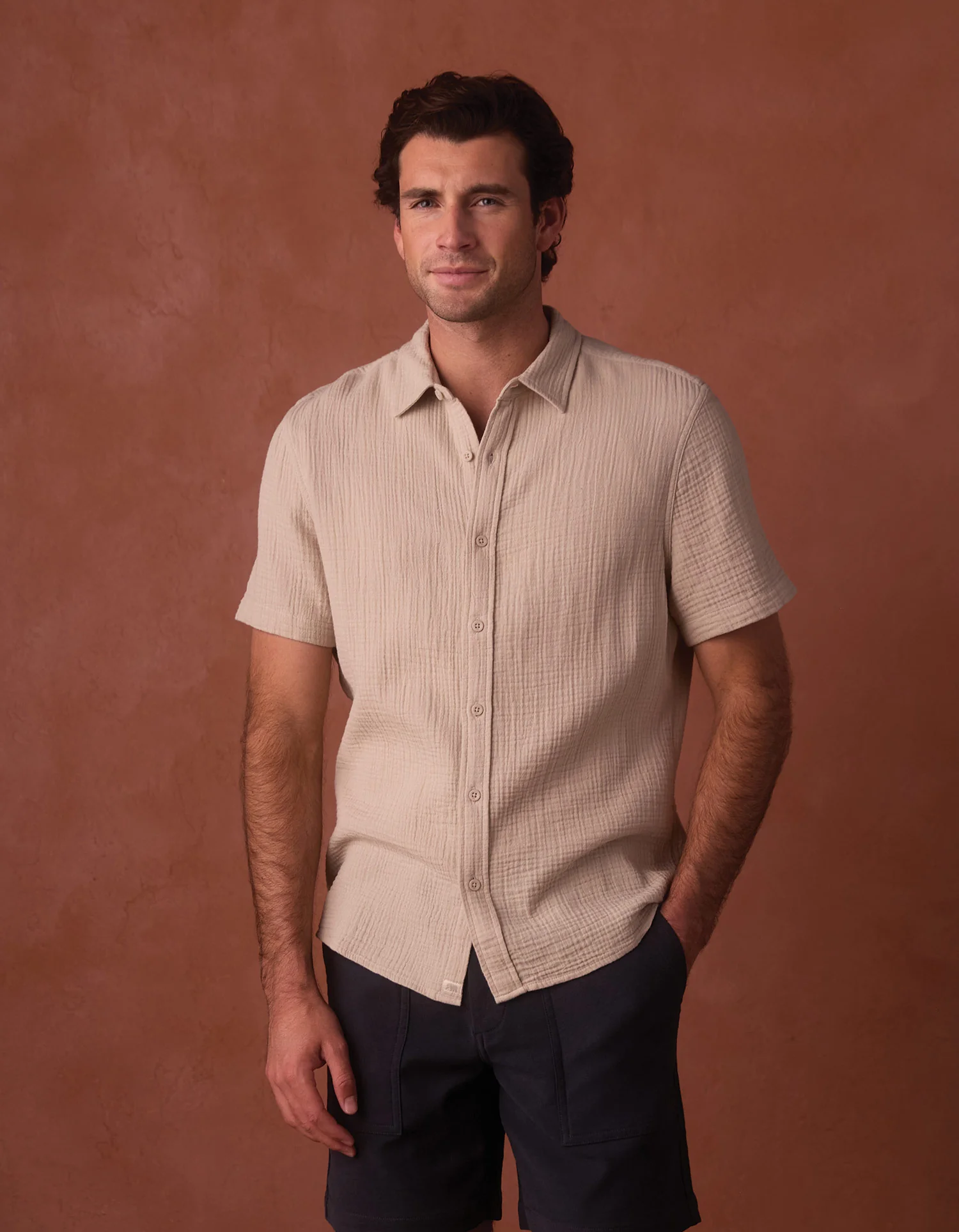 Kalo Short Sleeve Button Up in Pumice - Image 5