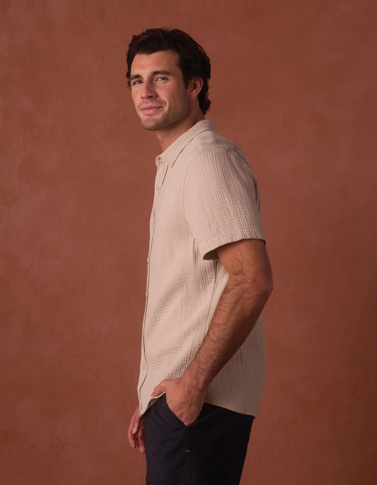 Kalo Short Sleeve Button Up in Pumice - Image 6