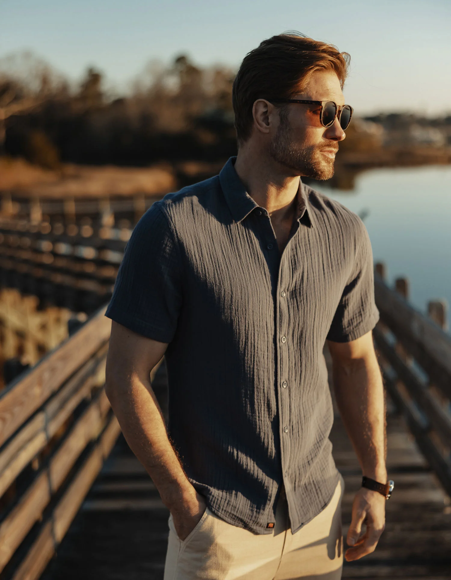 Kalo Short Sleeve Button Up in Vintage Blue - Image 3