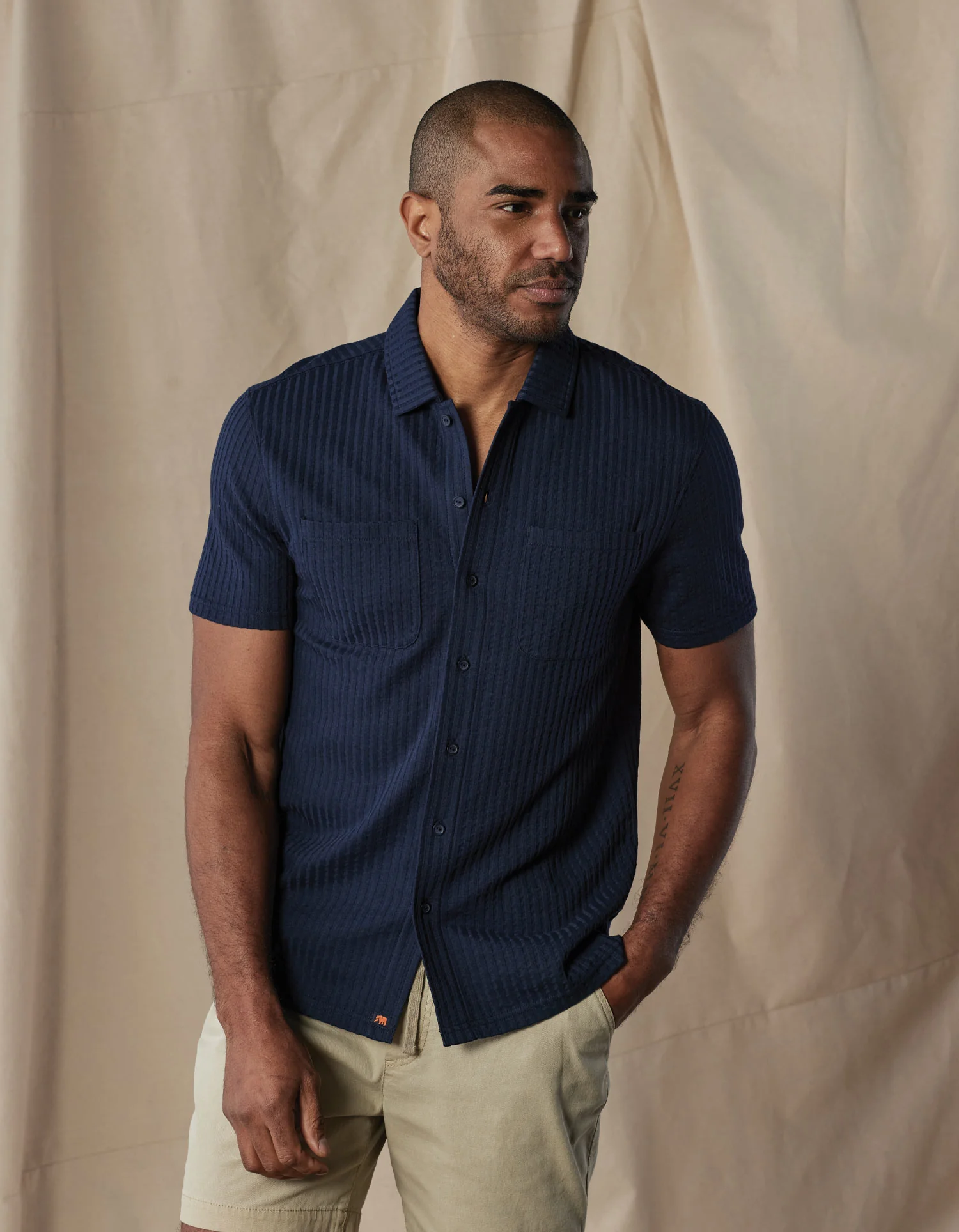 Knit Getaway Button Up in Navy - Image 3