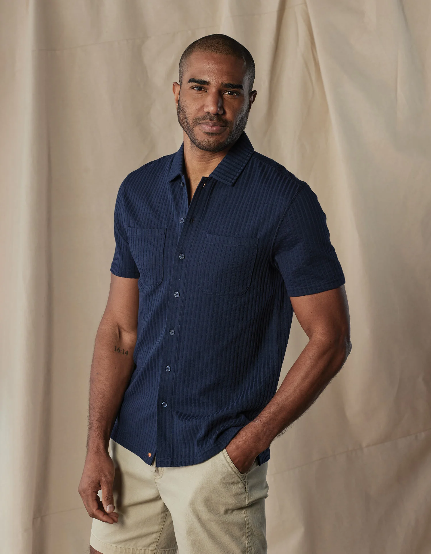 Knit Getaway Button Up in Navy - Image 4