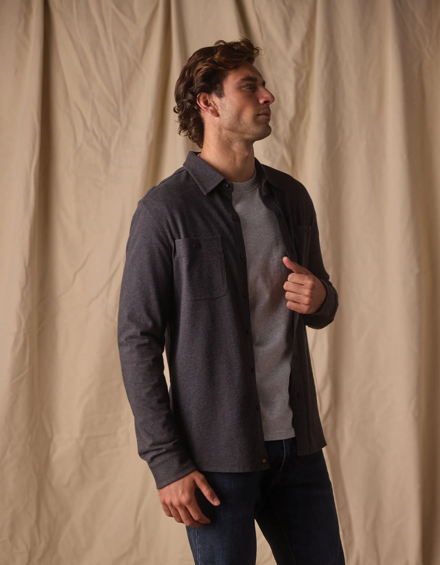 Lennox Jersey Button Up in Heather Charcoal - Image 4