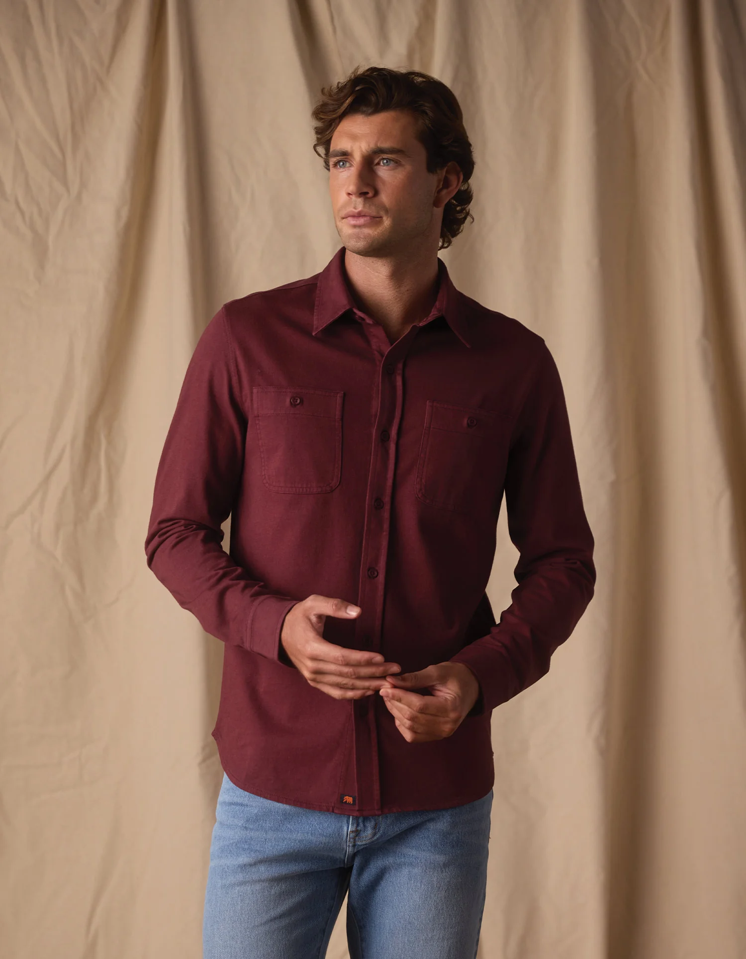 Lennox Jersey Button Up in Port Wine - Image 4