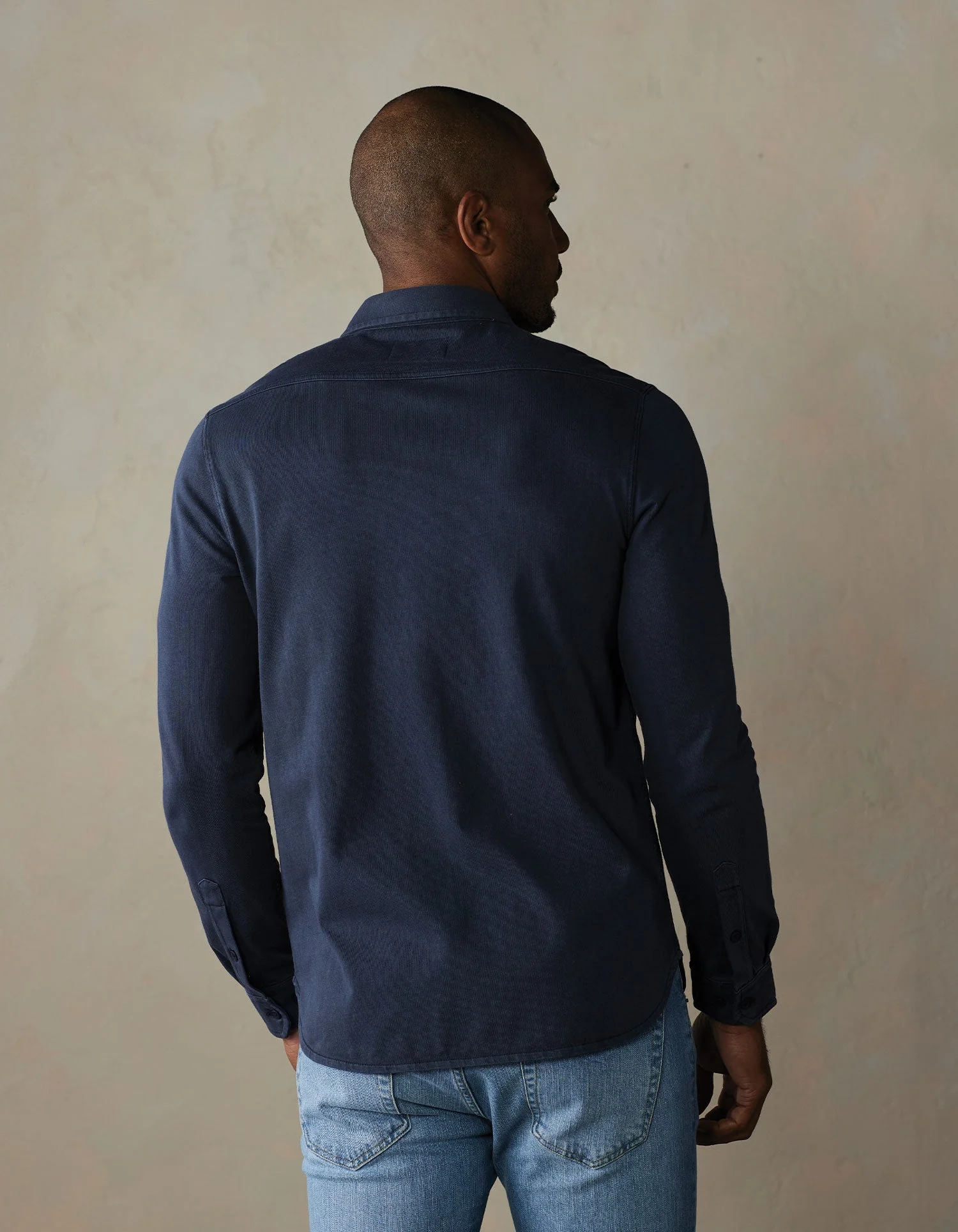 Lennox Jersey Button Up in Navy - Image 4