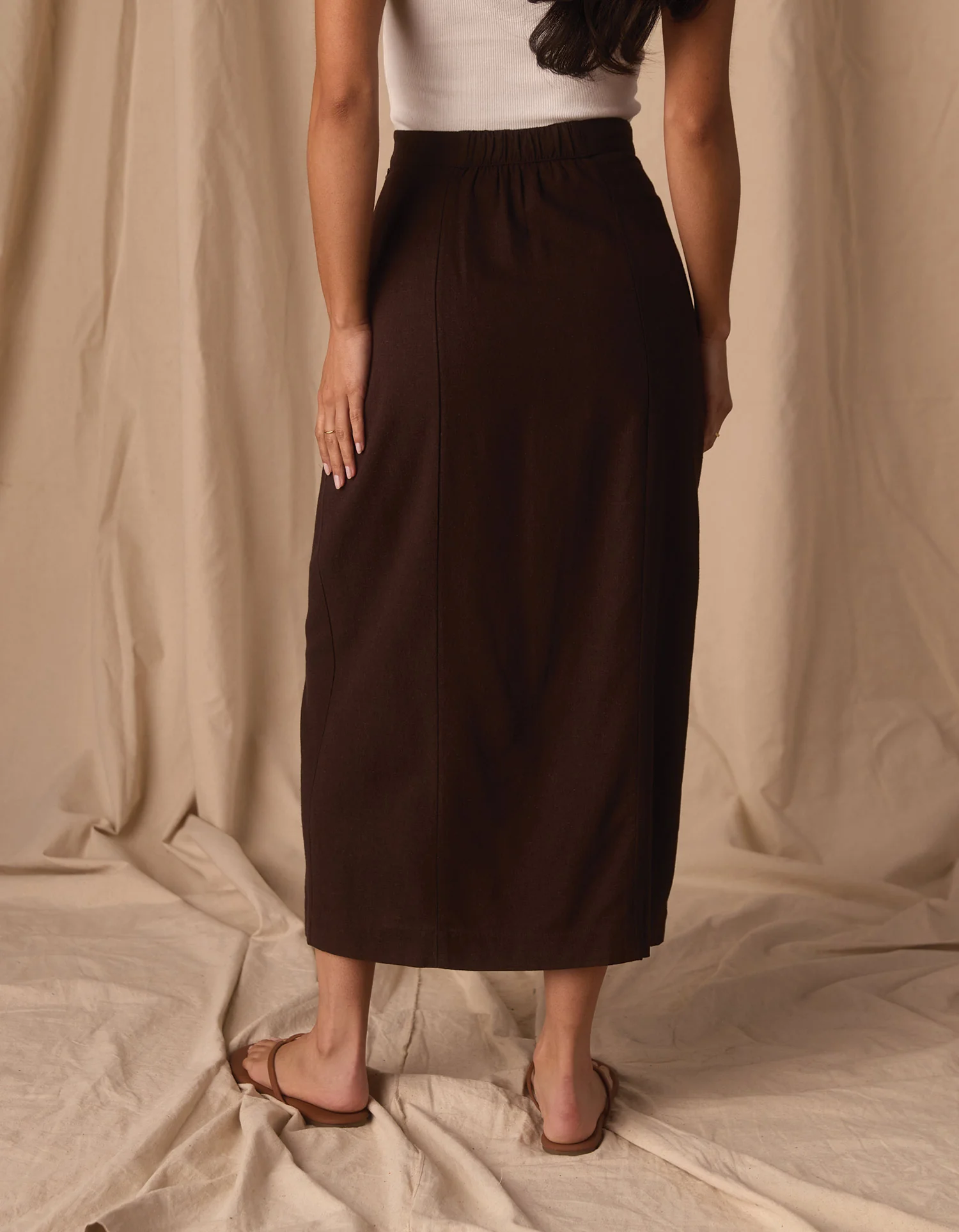 Leukos Linen-Blend Button Front Skirt in Umber - Image 7