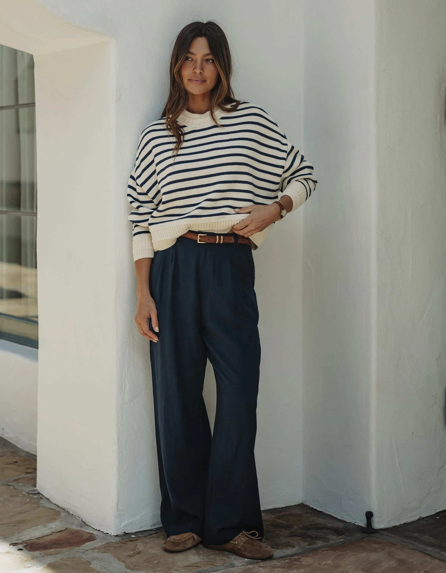 Leukos Linen-Blend Trouser in Navy