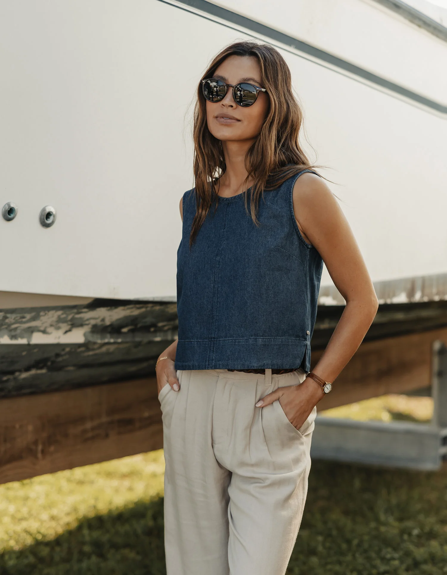 Lightweight Denim Mariner Top in Dark Indigo