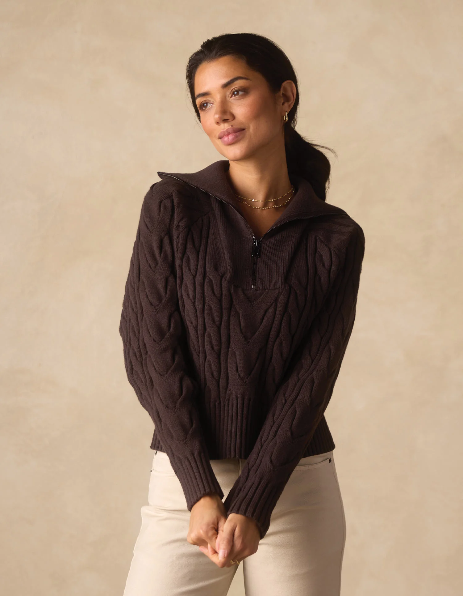 Lola Everyday Quarter Zip in Brown - Image 2
