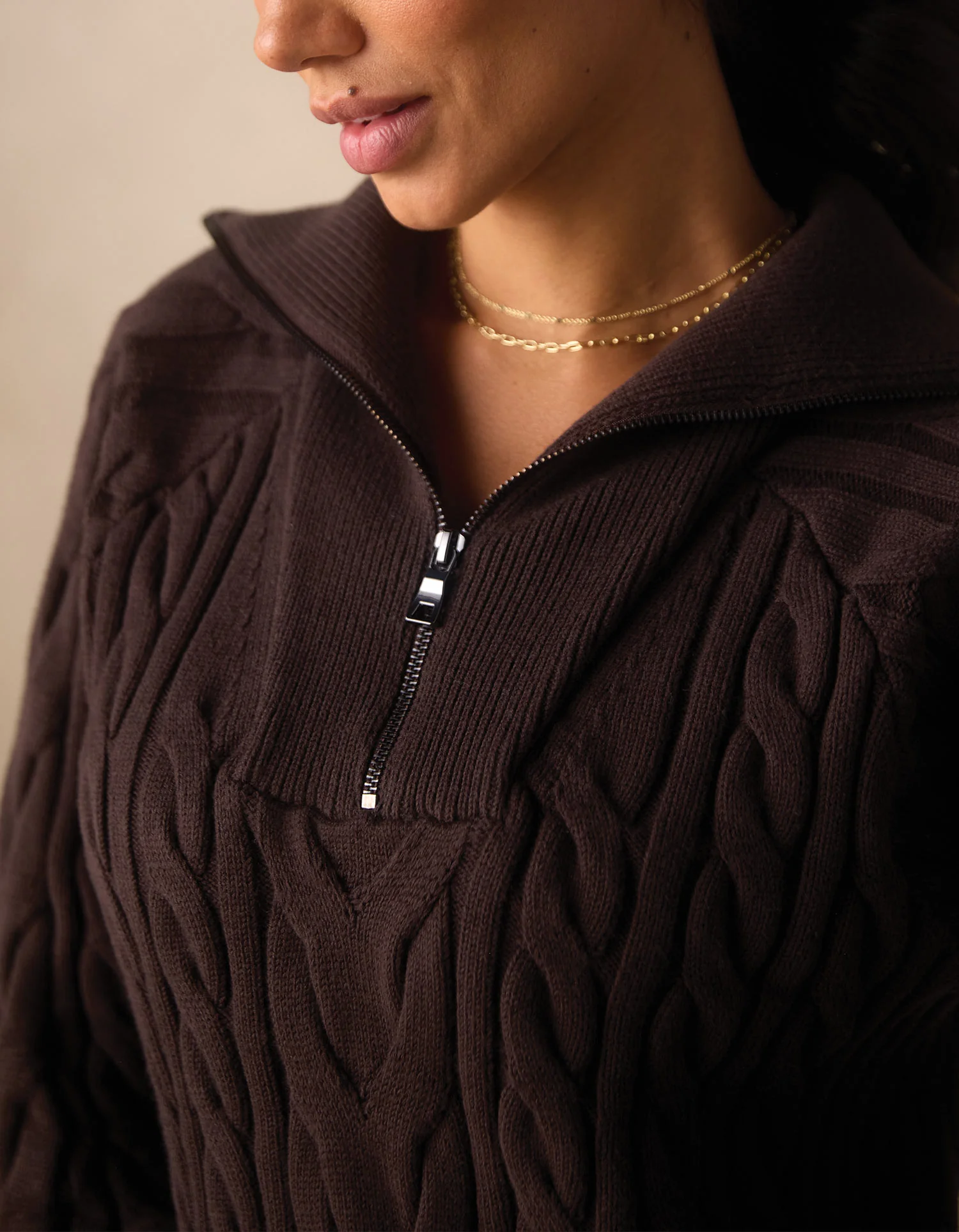 Lola Everyday Quarter Zip in Brown - Image 3