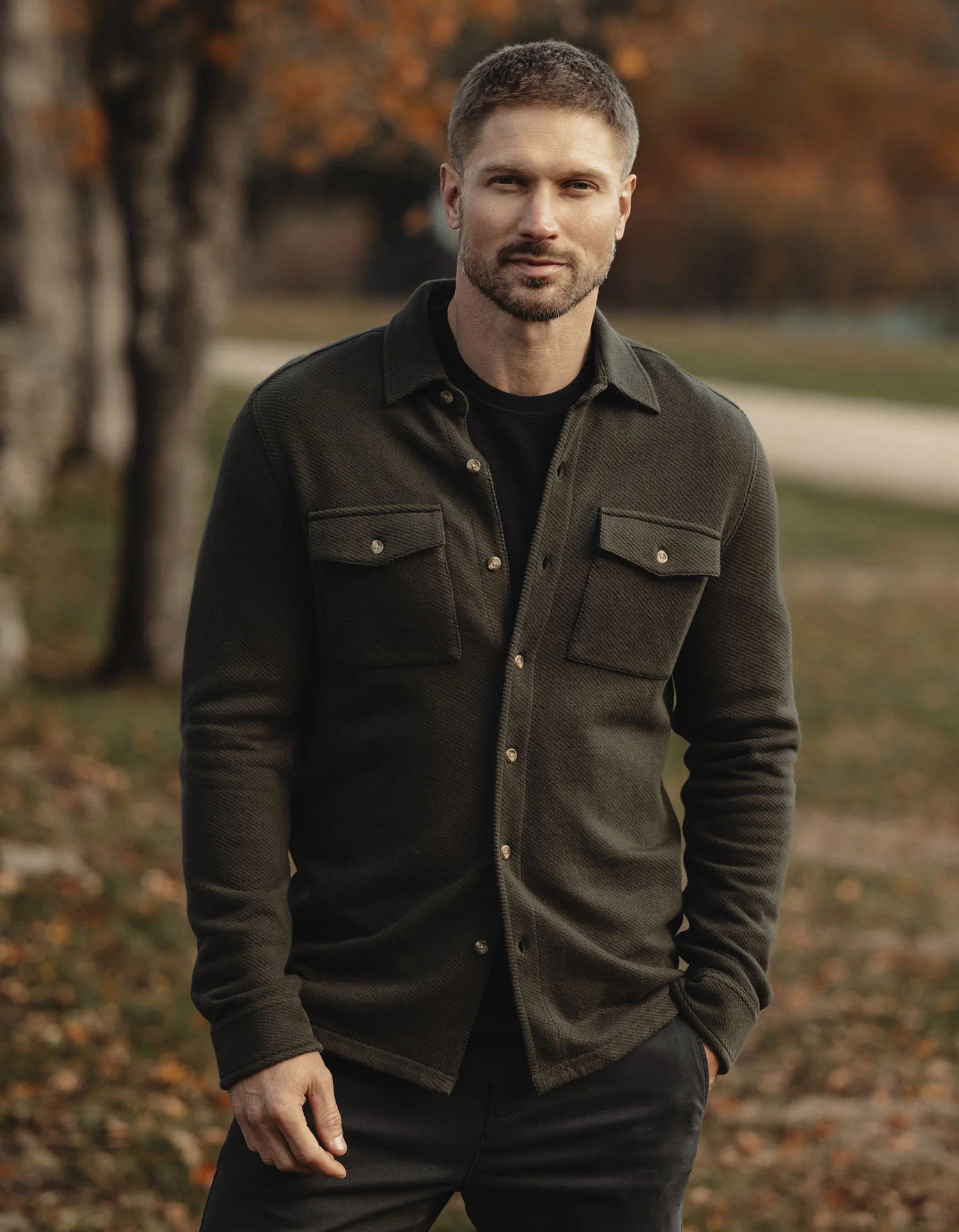 Looped Terry Button Up in Alpine - Image 2