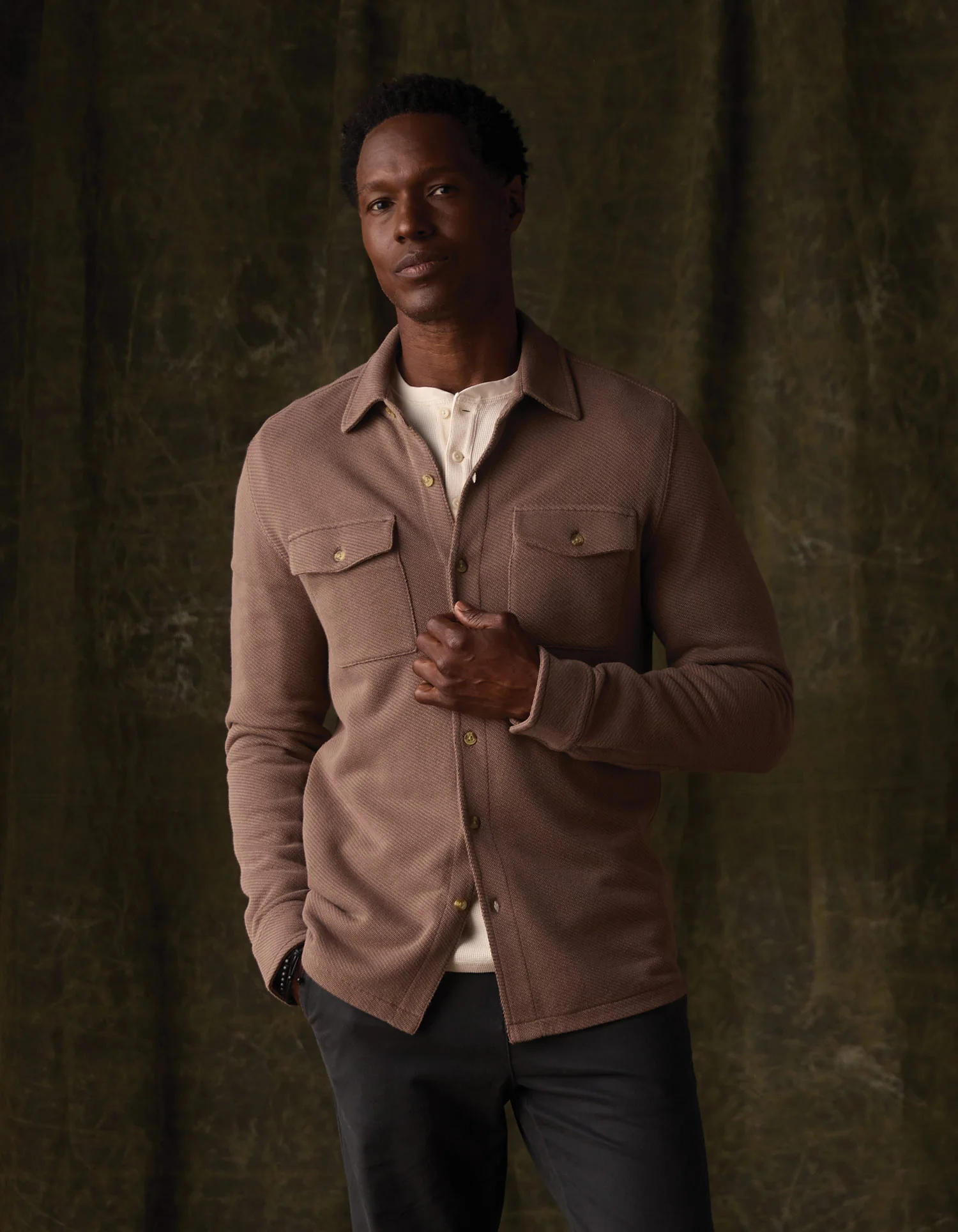 Looped Terry Button Up in Cedar - Image 3