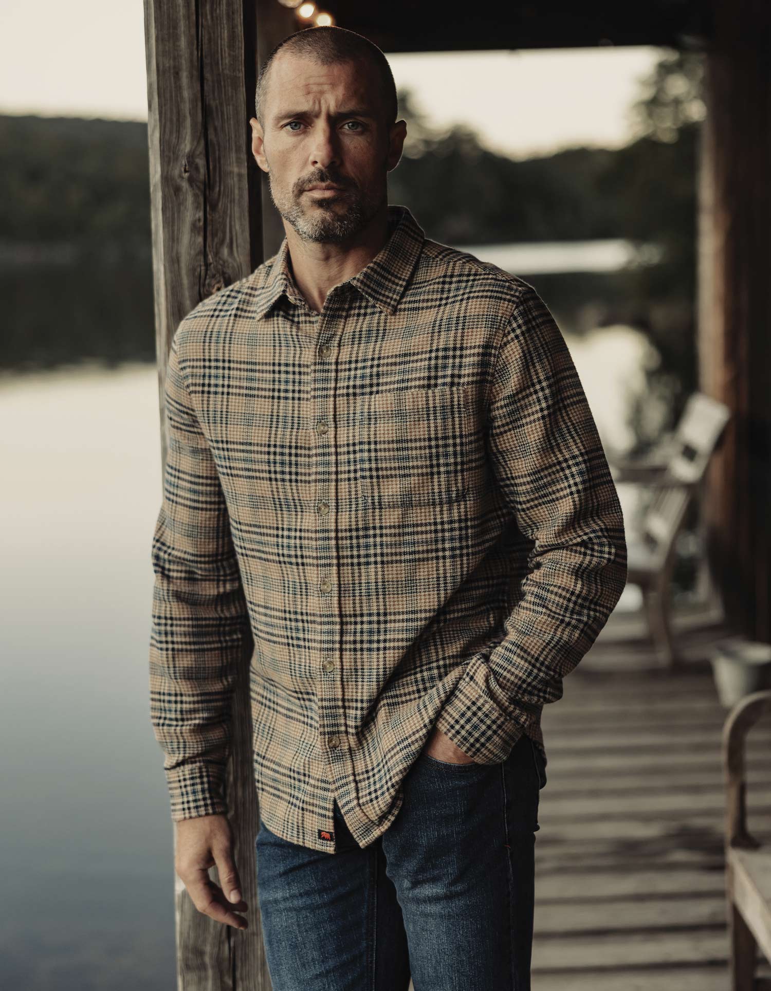 Louis Heavyweight Flannel Overshirt in Fawn Plaid - Image 3