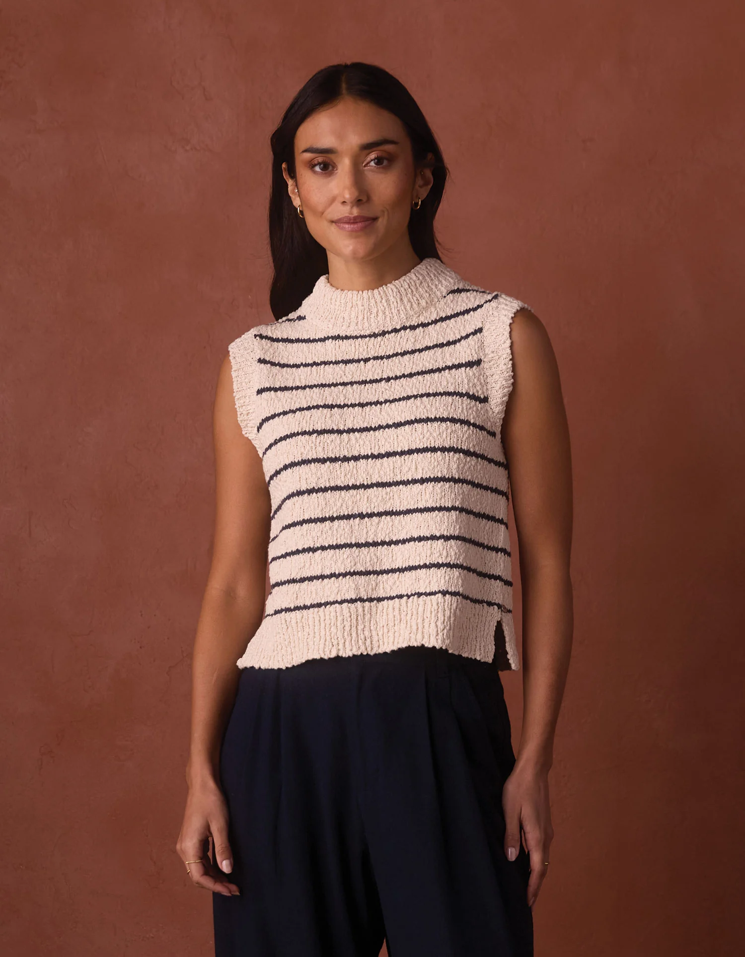 Louise Knit Tank in Cream/Navy Stripe - Image 3