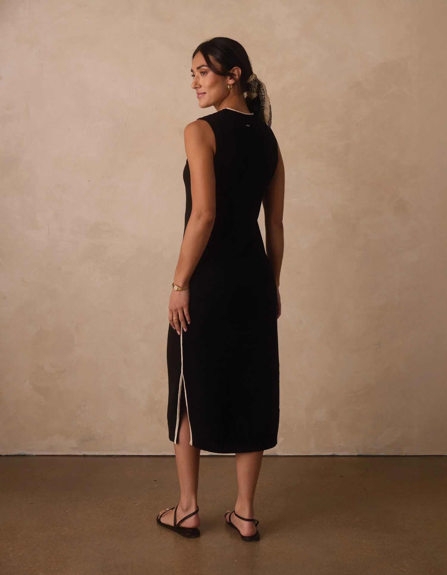 Lucia Knit Midi Dress in Black/Cream - Image 5
