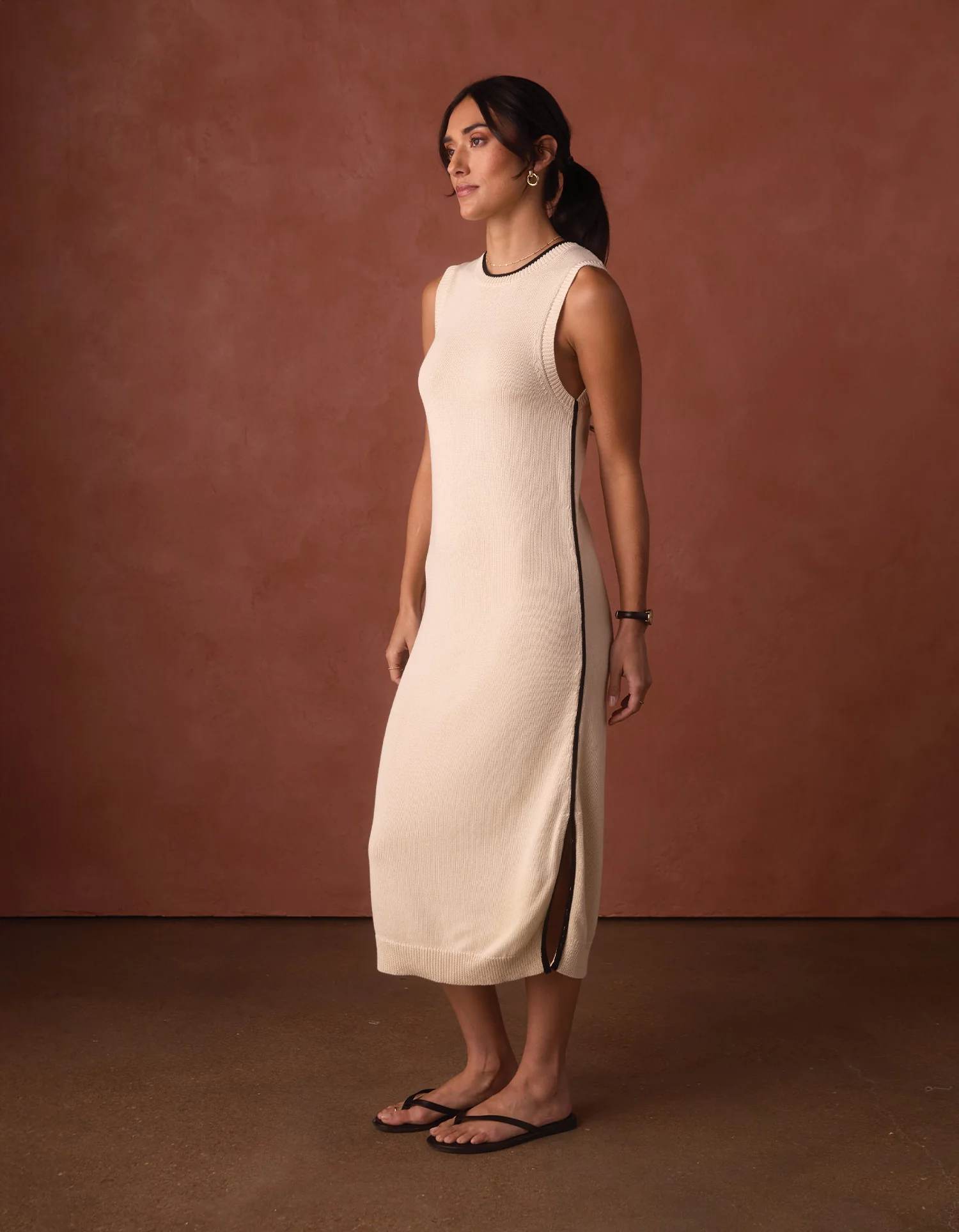 Lucia Knit Midi Dress in Cream/Black - Image 6