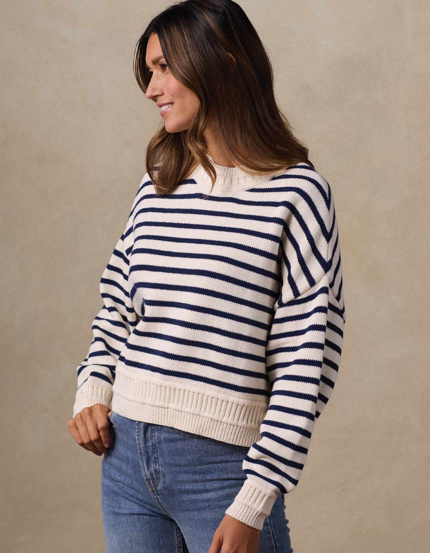 Maritime Crewneck in Cream/Navy - Image 3
