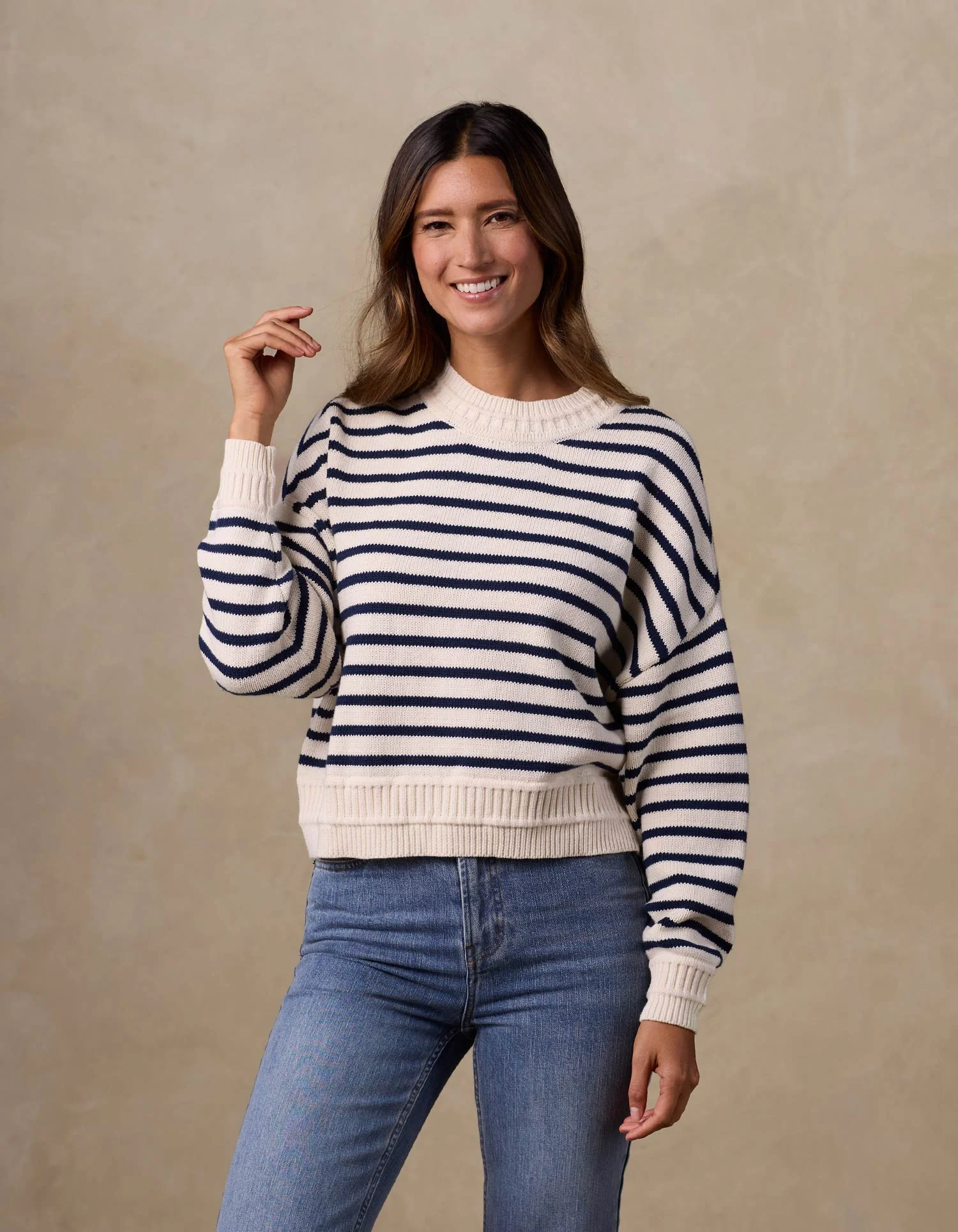 Maritime Crewneck in Cream/Navy - Image 4