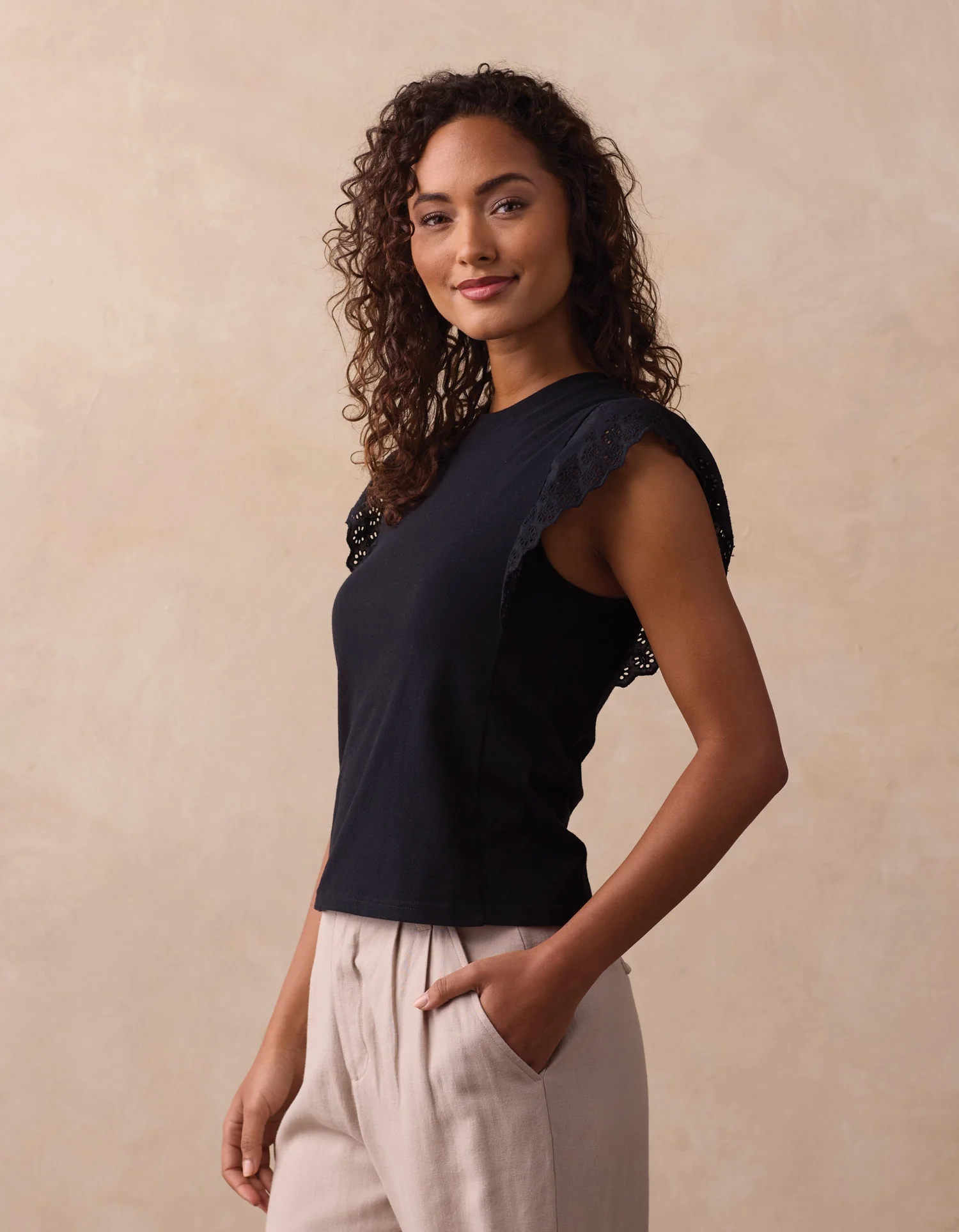 Marnie Eyelet Top in Black - Image 3