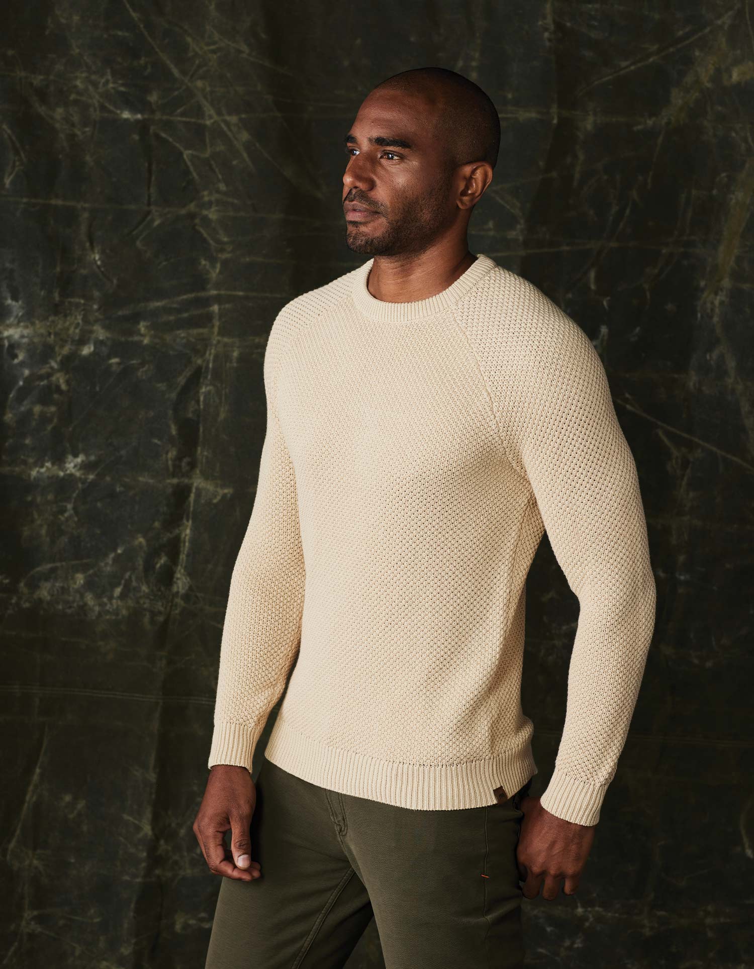 Moss Stitch Crew in Tan - Image 4
