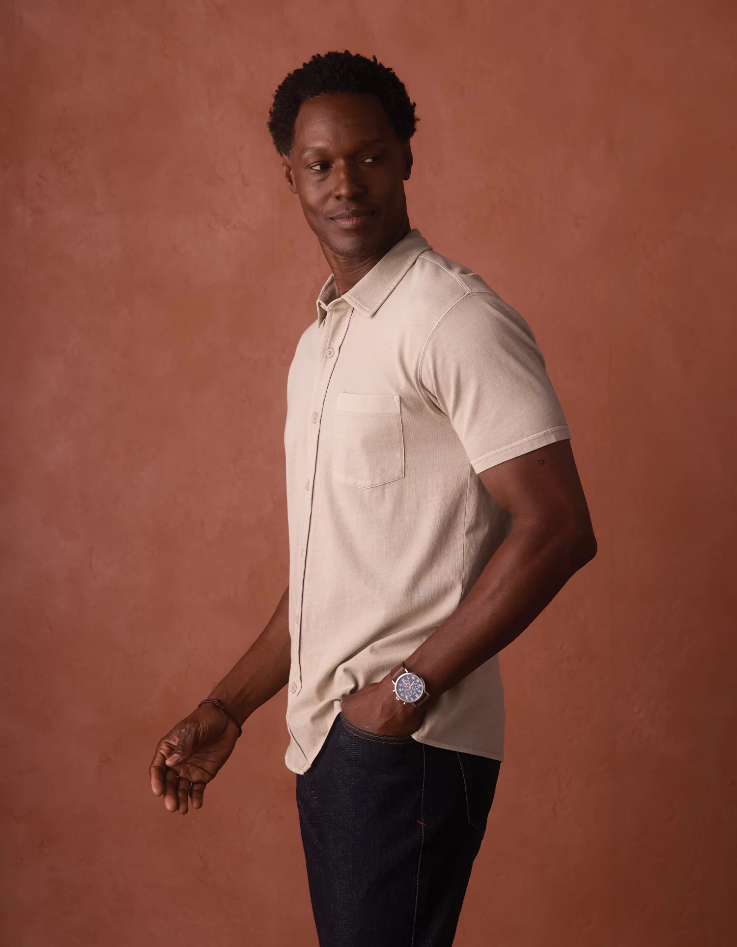 Normal Jersey Button Up in Pumice - Image 5
