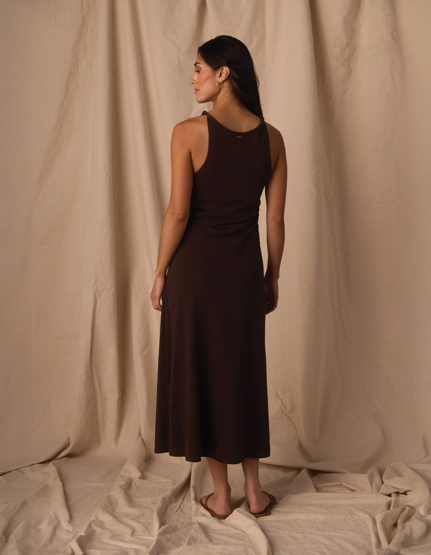Normal Jersey Draped Midi Dress in Umber - Image 6