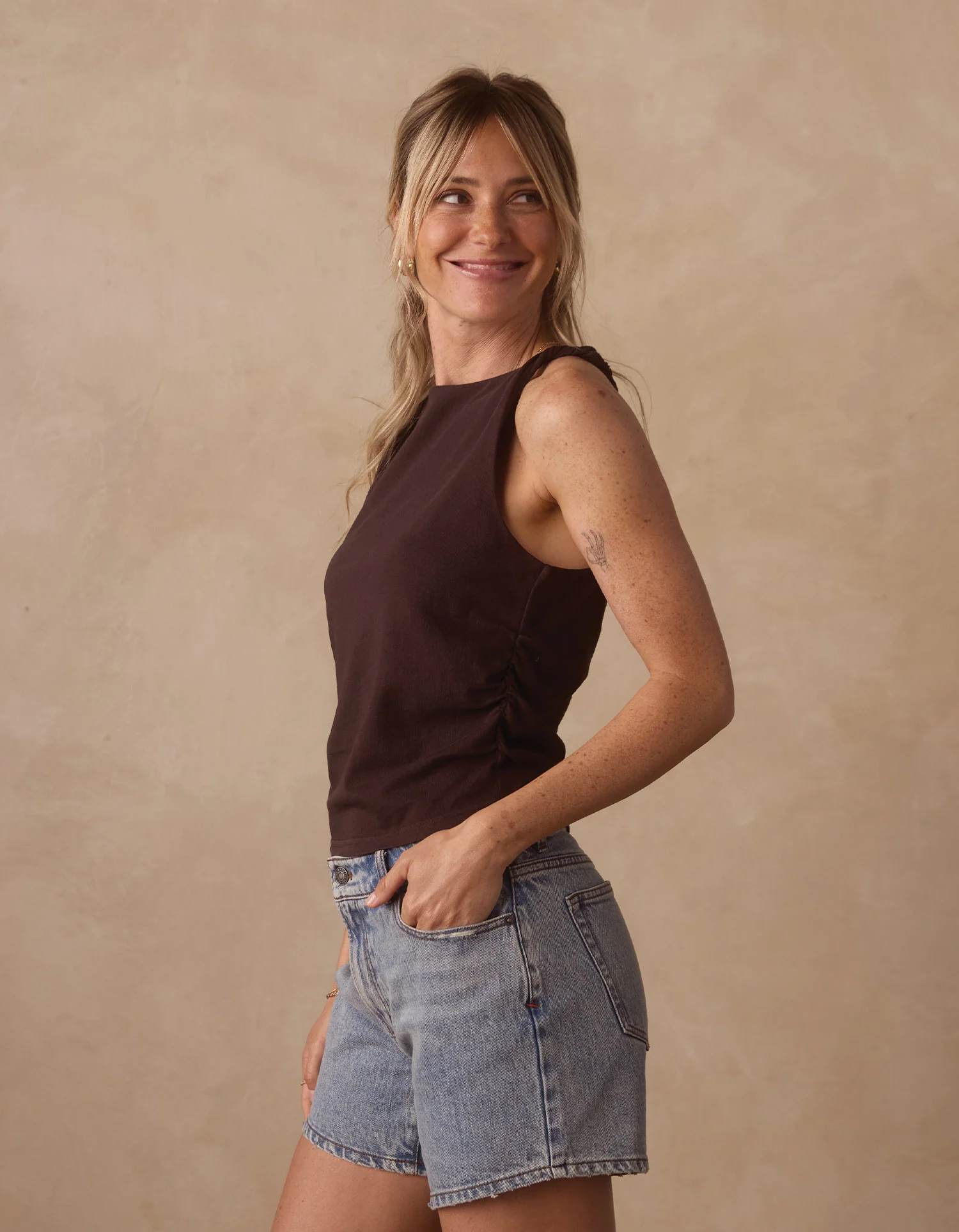 Normal Jersey Draped Tank in Umber - Image 4