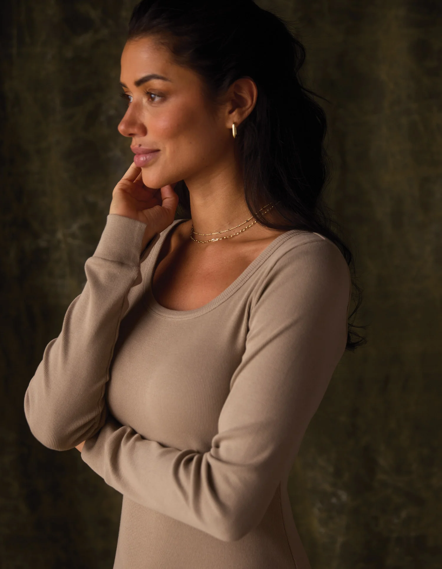 Normal Rib Long Sleeve Dress in Fawn - Image 3